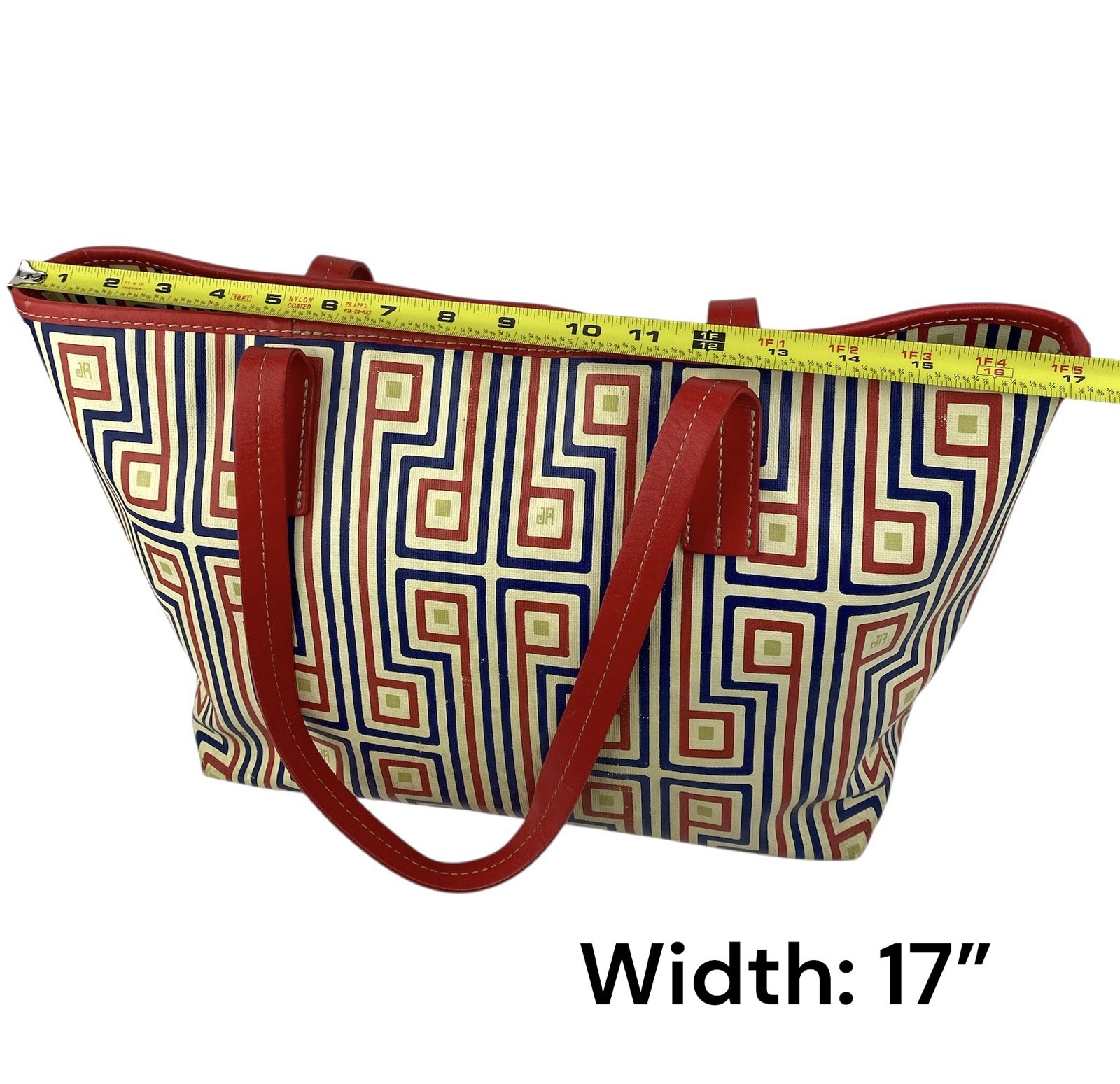Jonathan Adler Transit Faux Leather Geometric Tote Bag Red Blue Medium Women