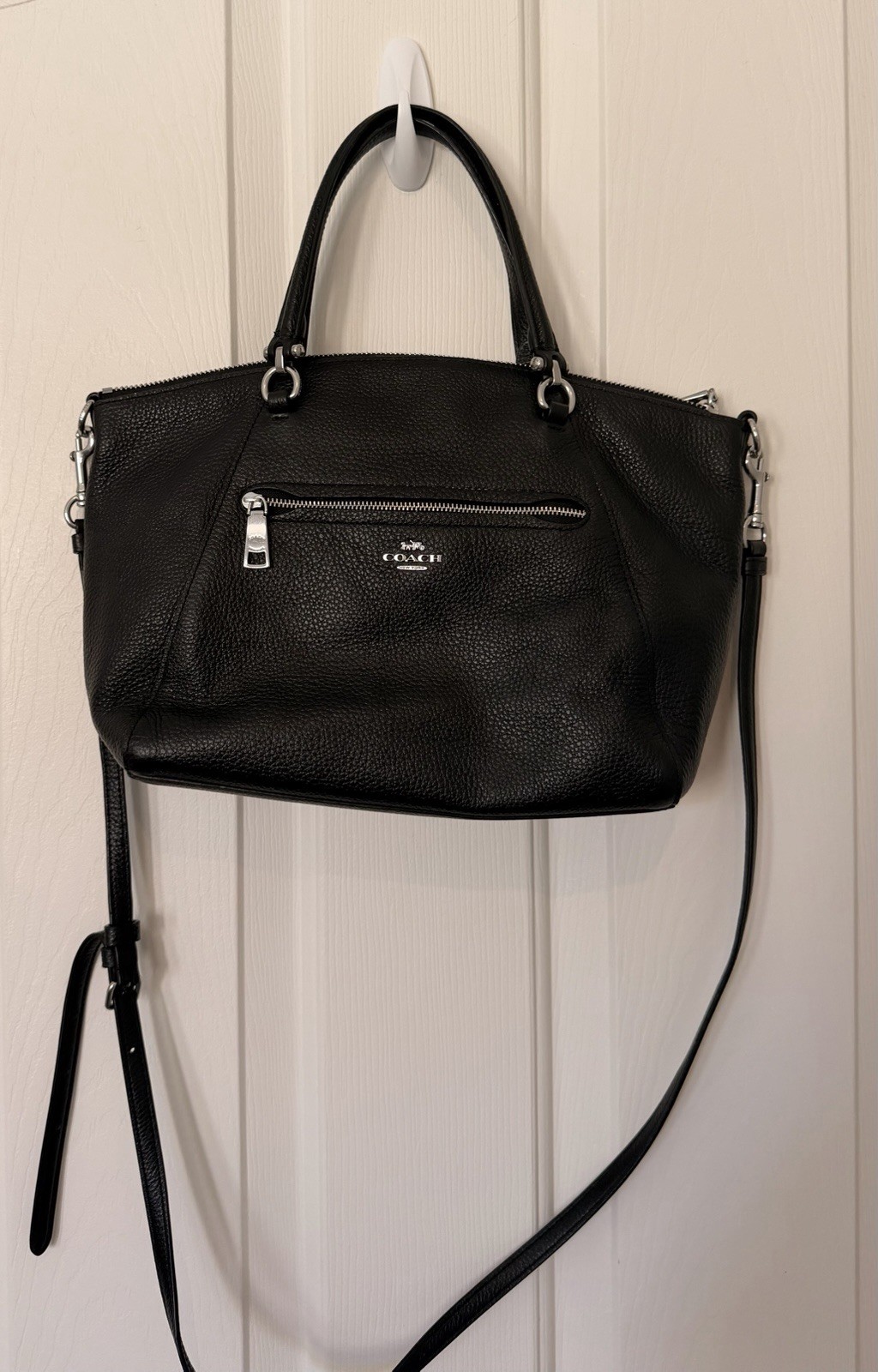 Woman’s Pebbled Black Leather Satchel/tote With Removable Shoulder Strap