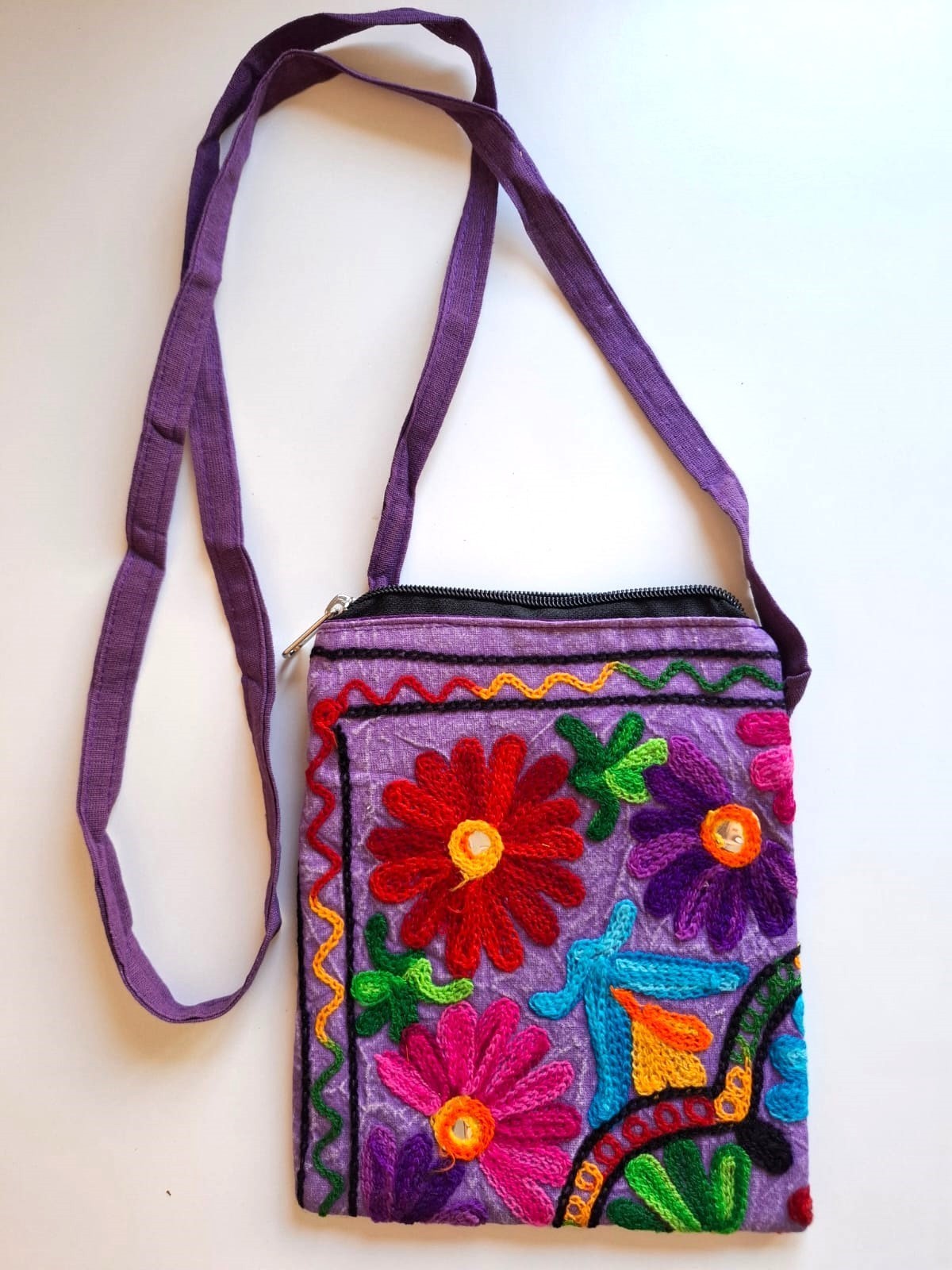 Boho Embroidered Floral Crossbody Bag Colorful Small Shoulder Purse