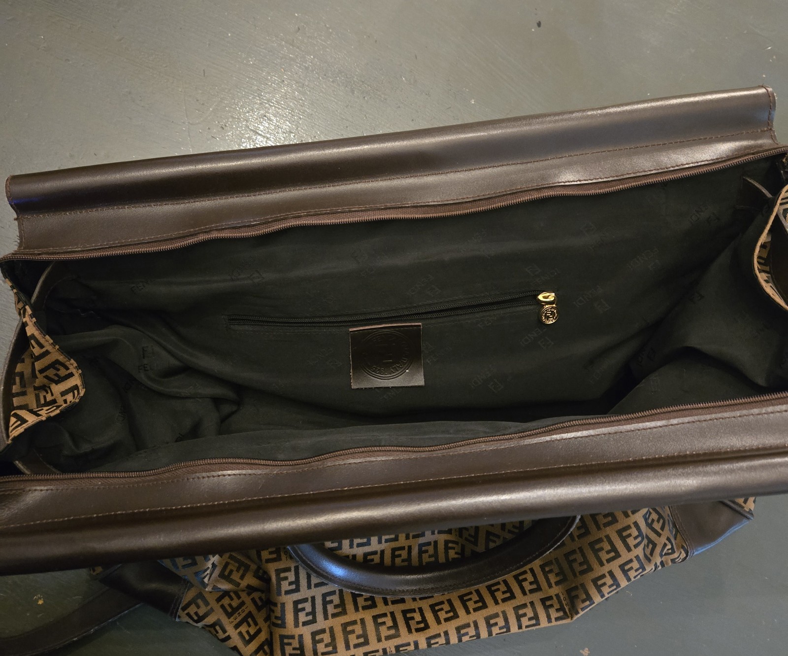 Vintage FENDI Zucca Pattern Travel Bag Large Brown 70s/80s