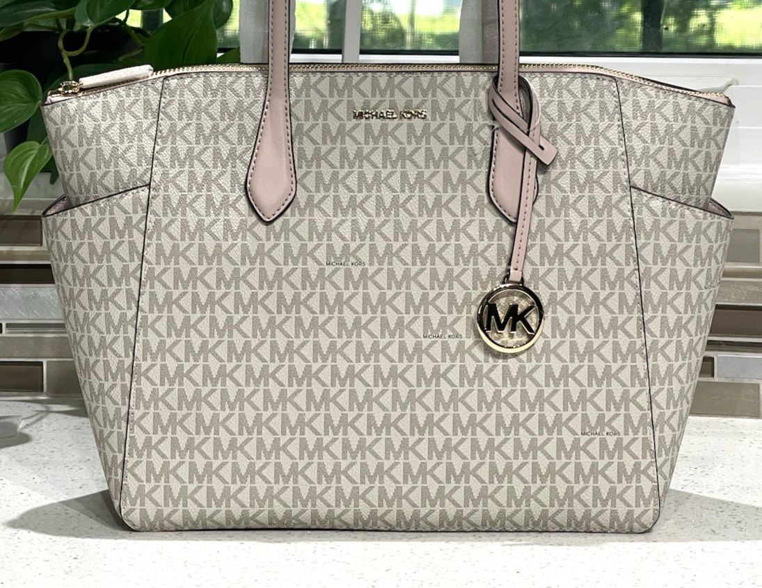 MICHAEL KORS MARILYN MEDIUM LARGE ZIP TOTE SHOULDER BAG PURSE BLUSH PINK MK LOGO