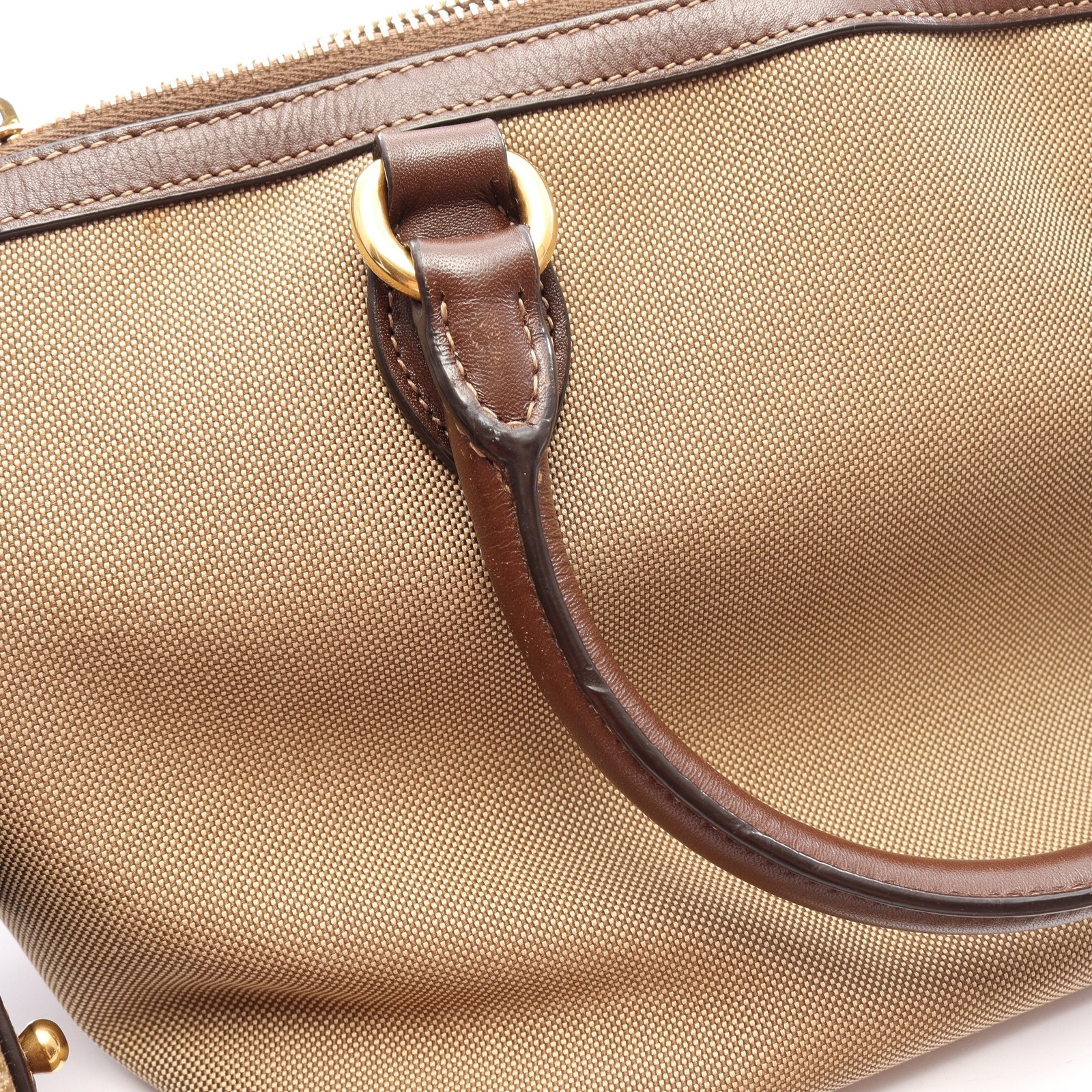 Prada LOGO JACQUARD 2WAY Handbag Brown Leather #RCB14628