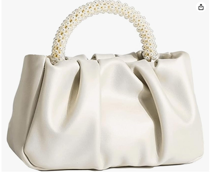 White Evening Pearl Purse Women Small Pearl Handbag Soft Leather Wedding Bridal