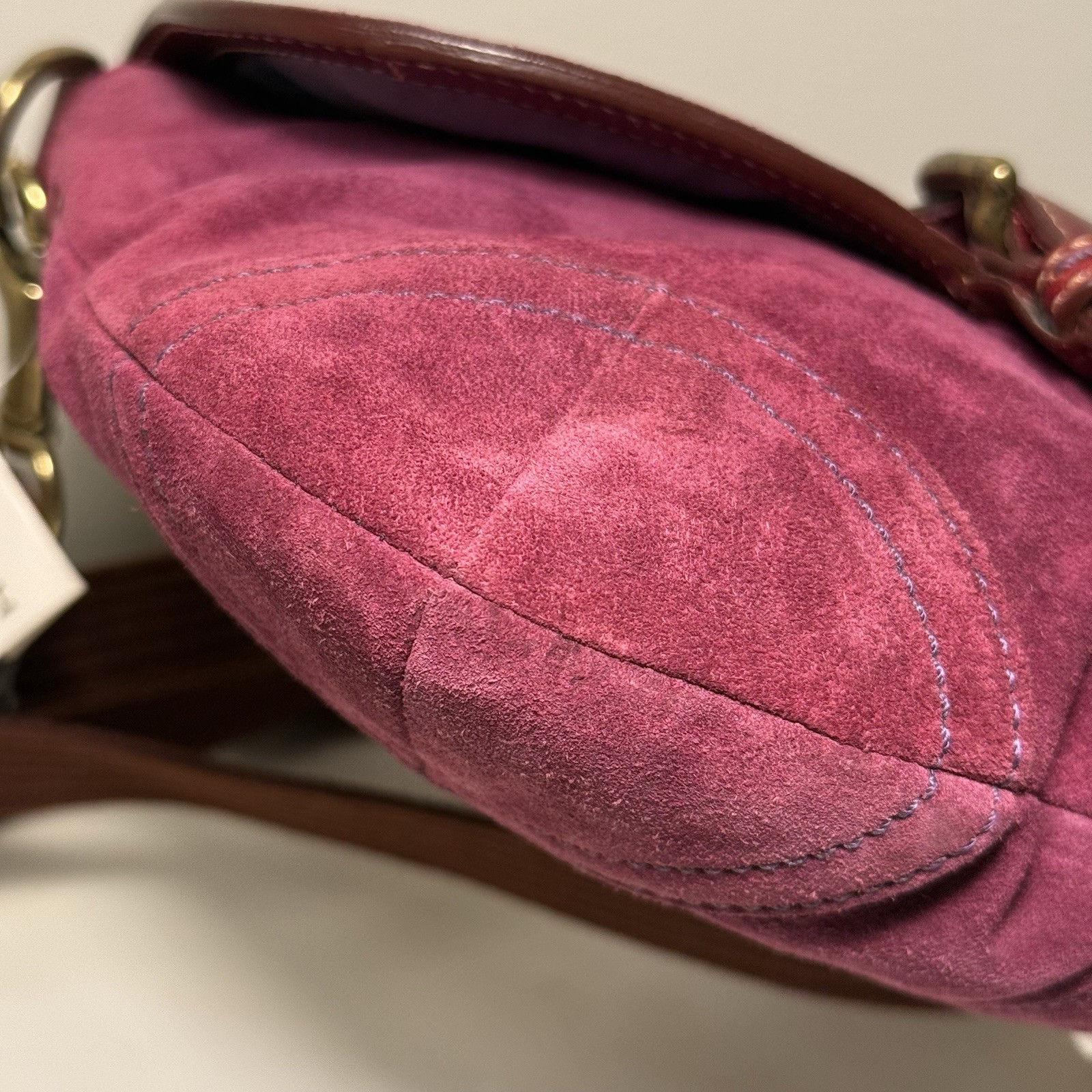 RARE Coach SoHo Shoulder Bag Purple Suede Vintage Buckle Bordeaux Flap Crossbody