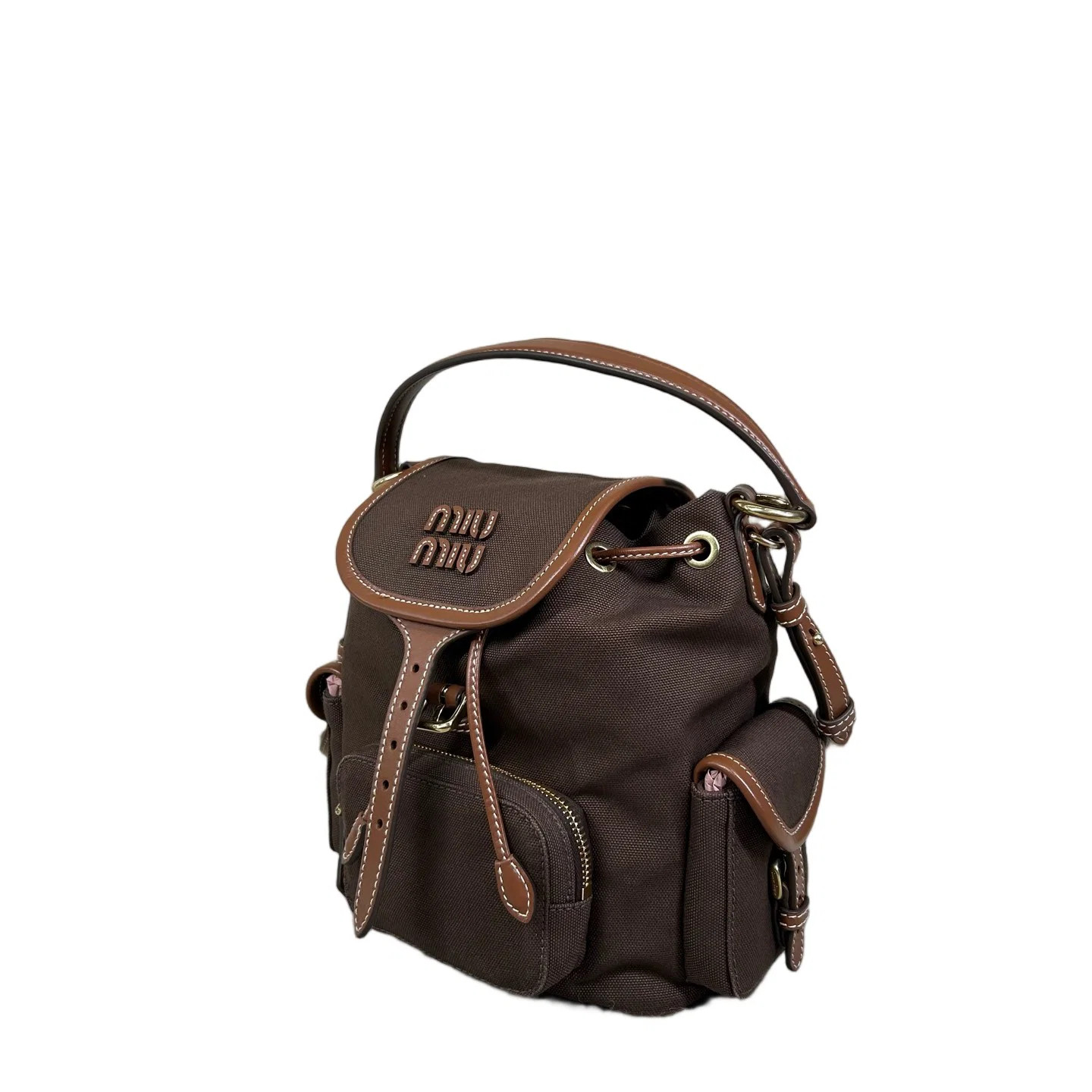 Miu Miu Backpack Espresso Brown Brown Canvas Calfskin (dh071726d0r)
