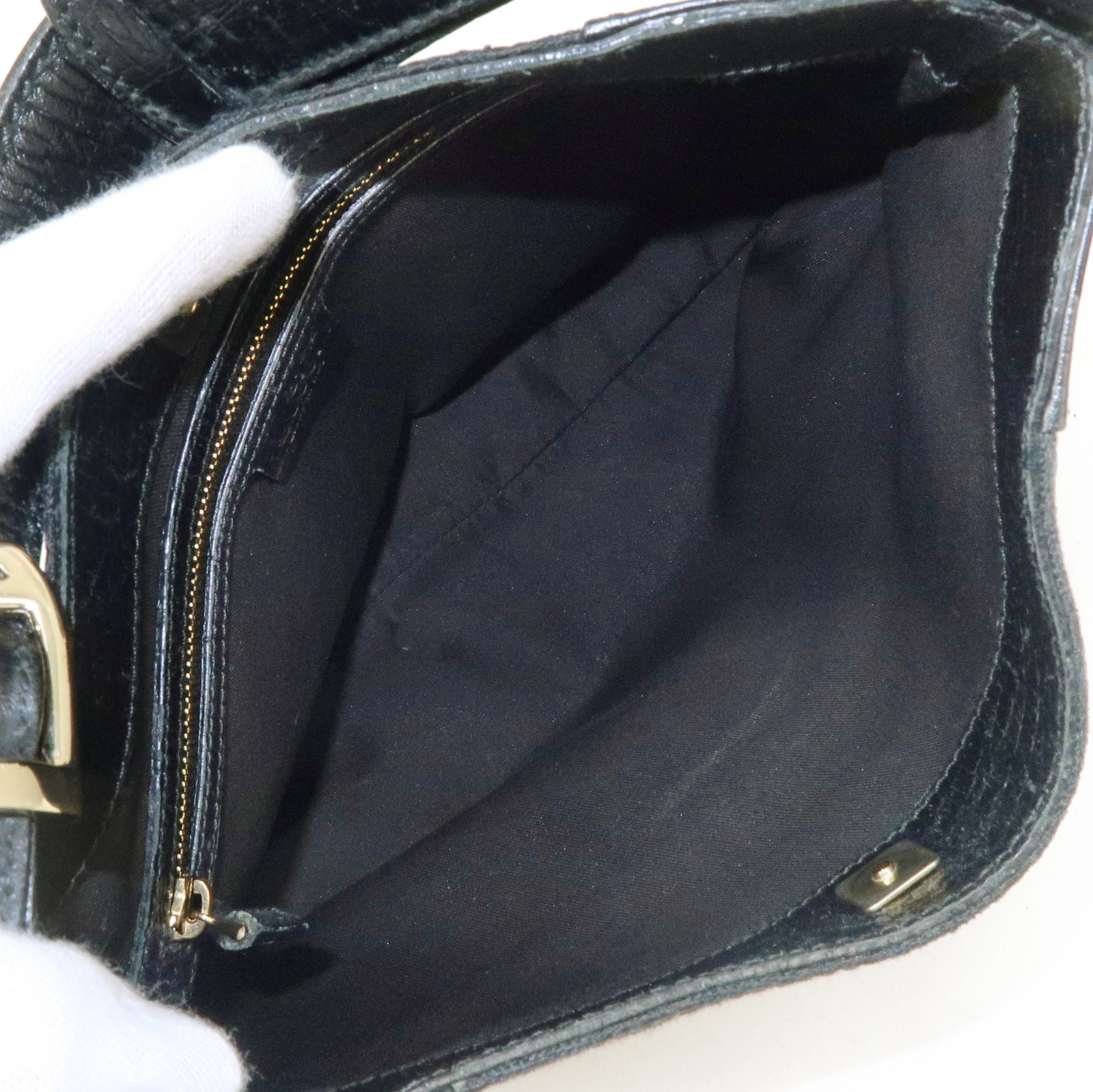 GUCCI Horsebit Sherry Shoulder Bag Black GG Canvas Leather 137388 Auth Used