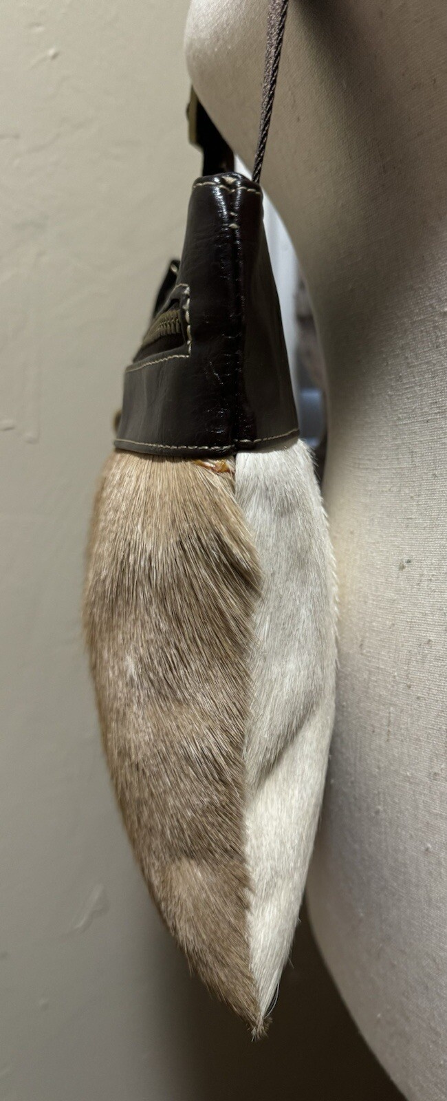 Diane Gail Springbok Fur, Leather Trim Crossbody, Shoulder Bag, Purse, EUC