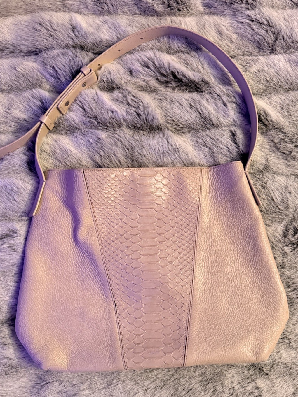 Vince White Signature ‘V’ Crocodile Embossed Pebbled Leather Bag