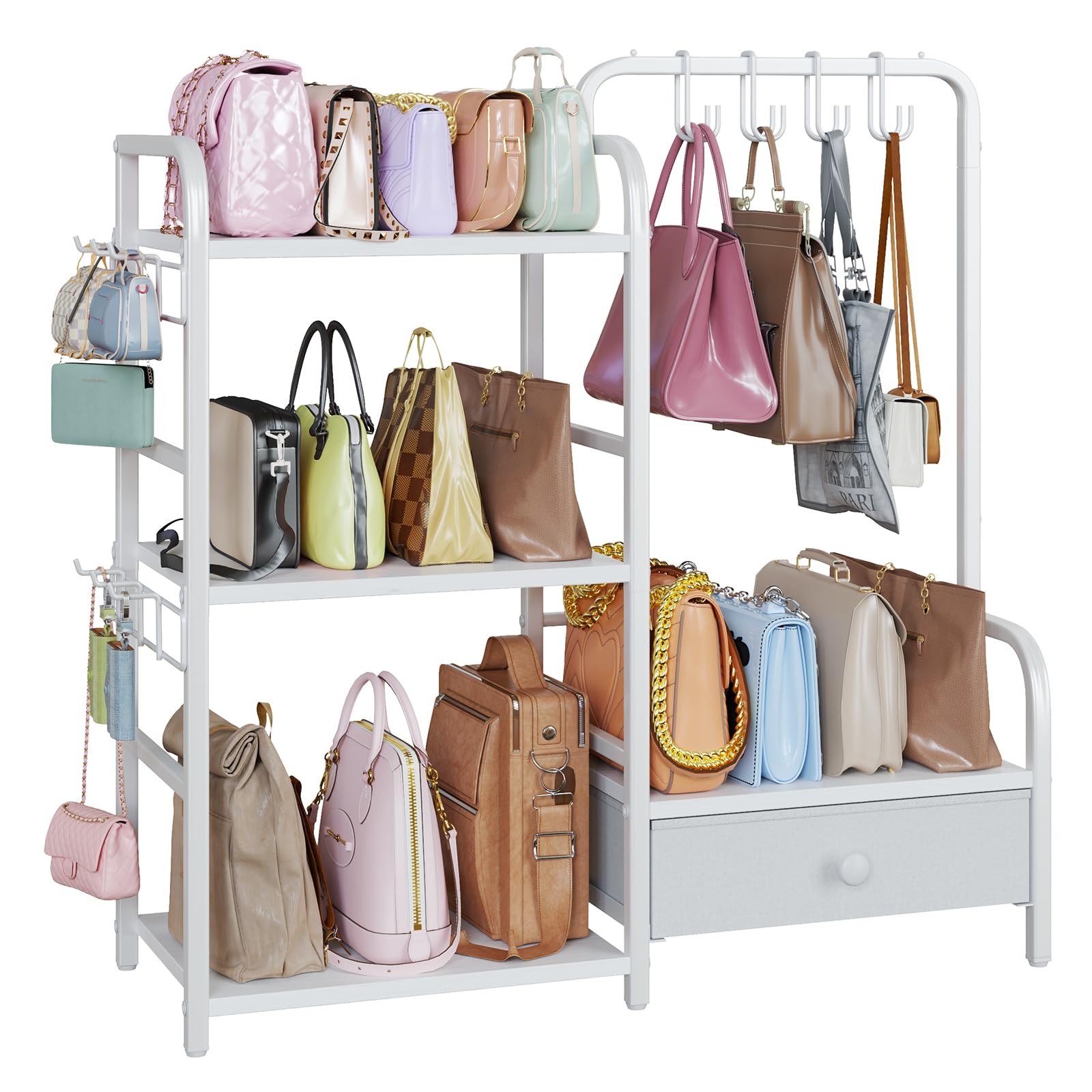 Purse Organizer for Closet, with Bottom Drawer, Extra Large Capacity 3 Tier H…