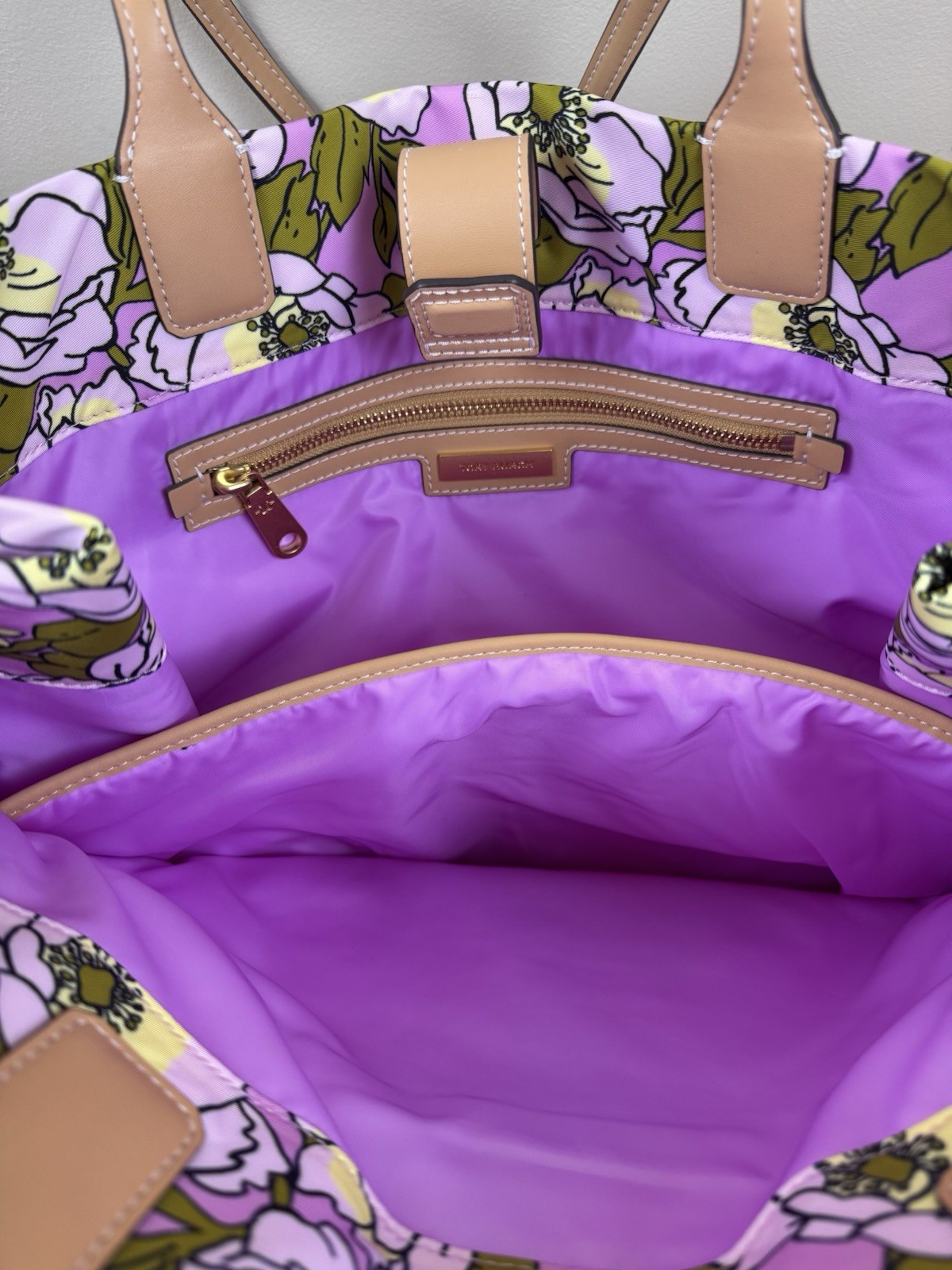Tory Burch Ella Flower-Print Tote Bag in Aster Pink Flower