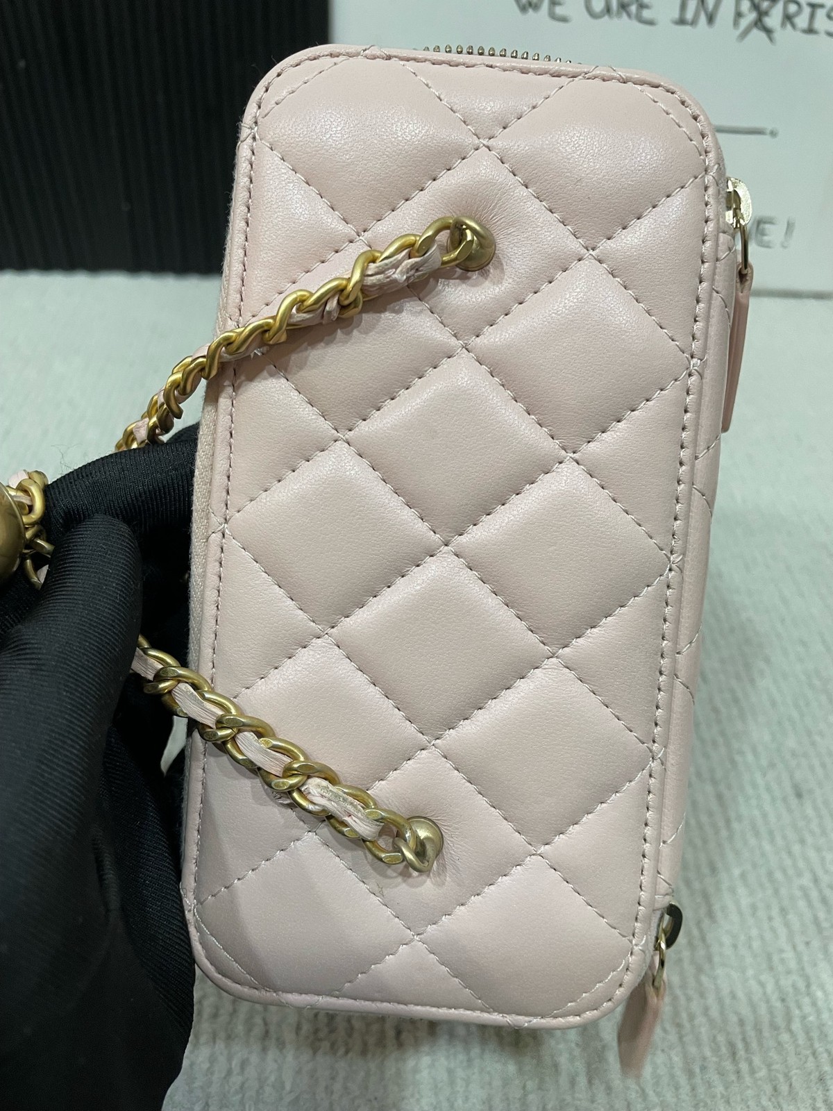 Chanel Gold Ball Vanity Case Mini Sakura Pink Lambskin Crossbody Duty Paid