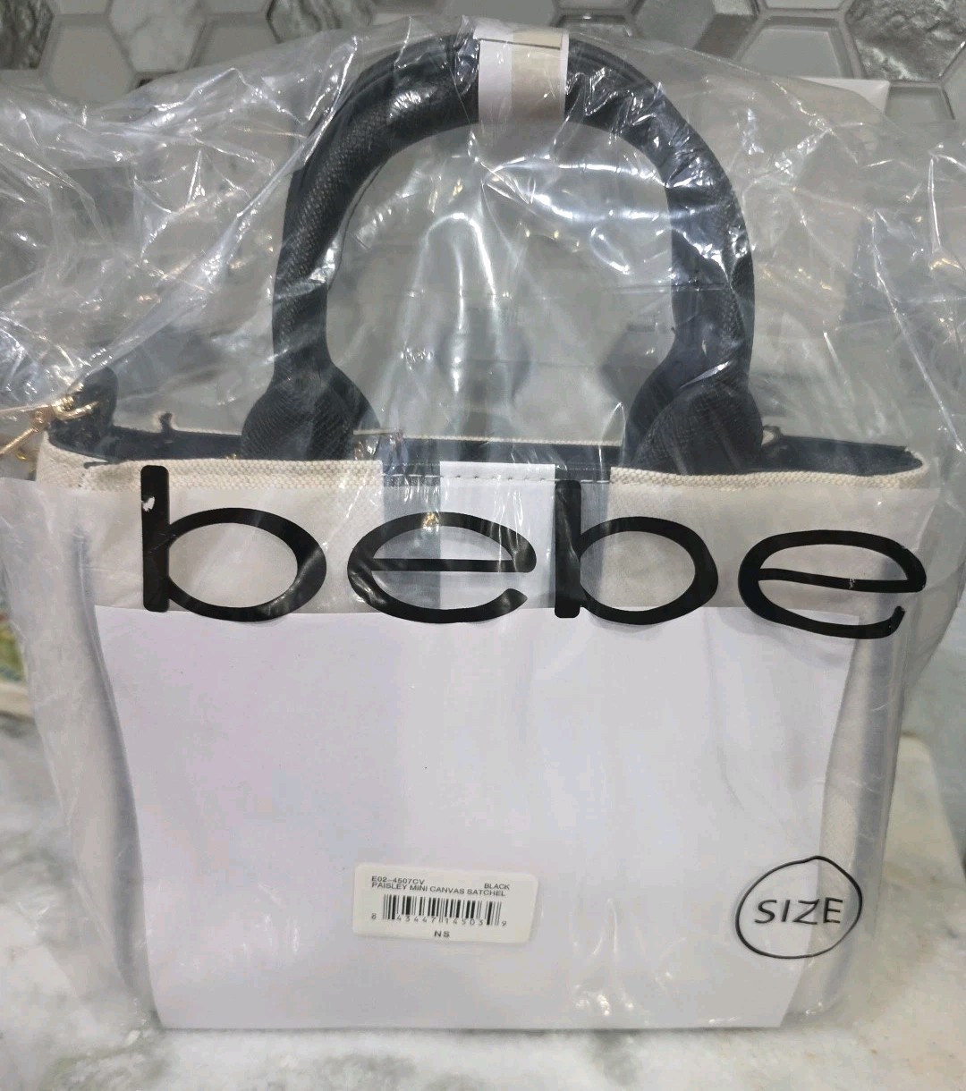 Bebe Paisley Mini Canvas Satchel/Crossbody Bag -NEW In Original Packaging. Beige