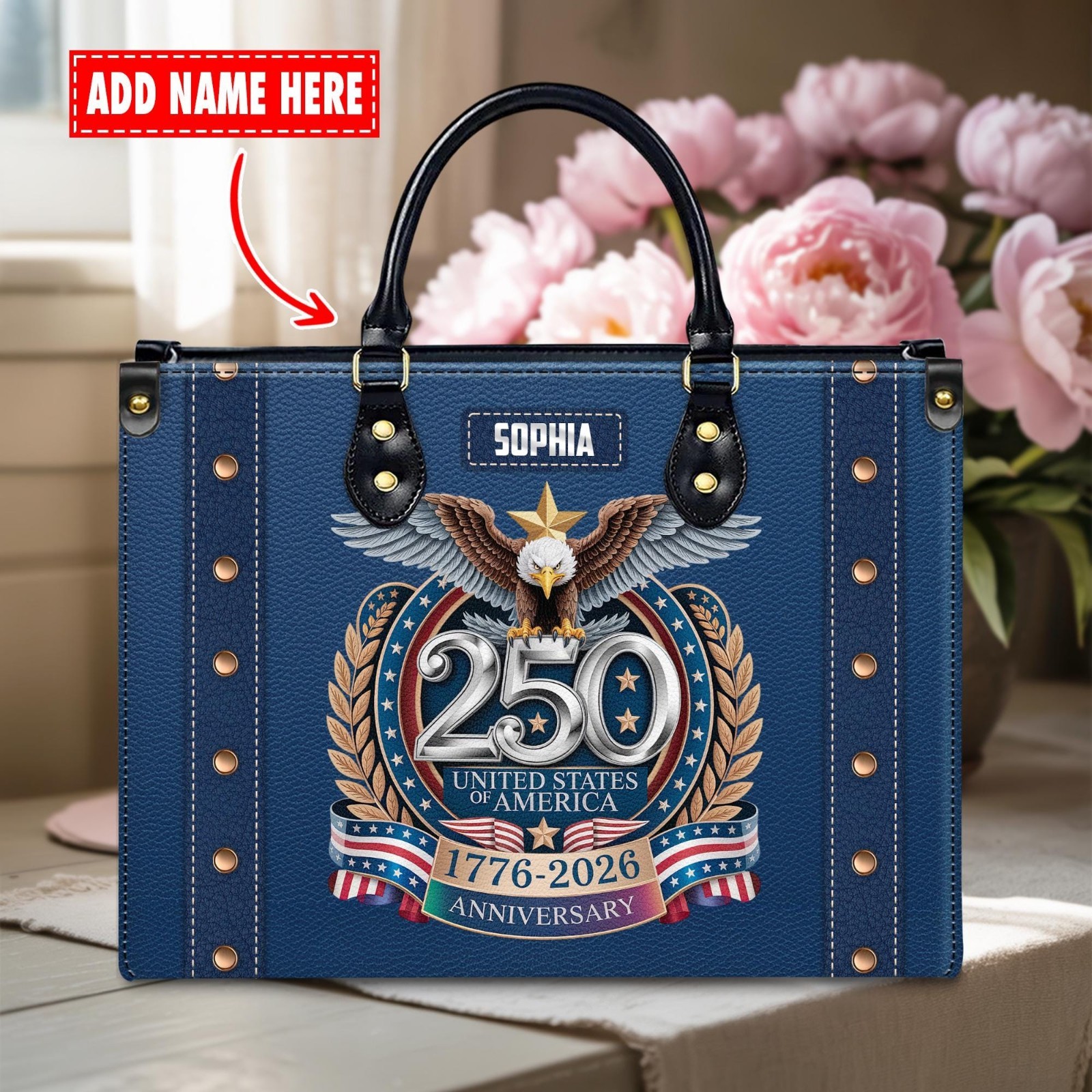Personalized United States of America 250 years 1776-2026 Eagle Leather Handbag