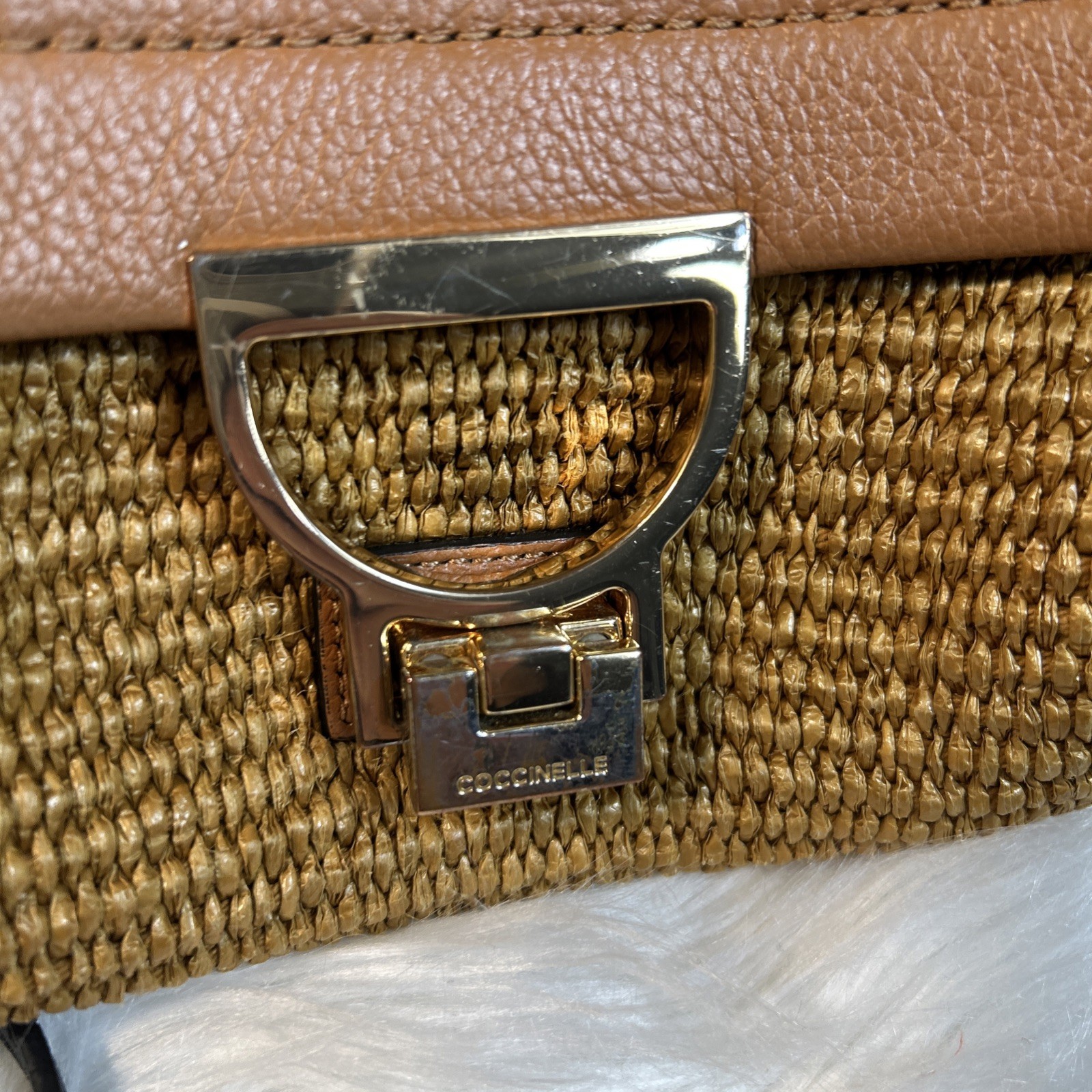 Coccinelle Bag Raffia Straw Small Classic Travel Crossbody Top Handle Artlettis