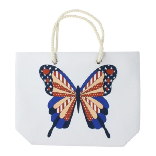 NEW Patriotic Butterfly Tote Beach Bag double rope handles 20.75×15.5×5.75 in.
