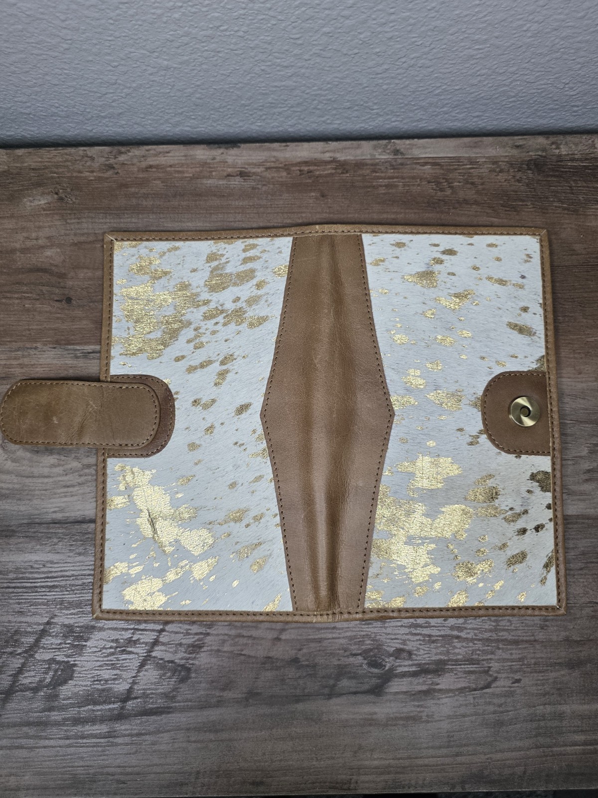 Jane Marie Large Cow Hair On Suede Leather Gold Foil W/ Wallet Set