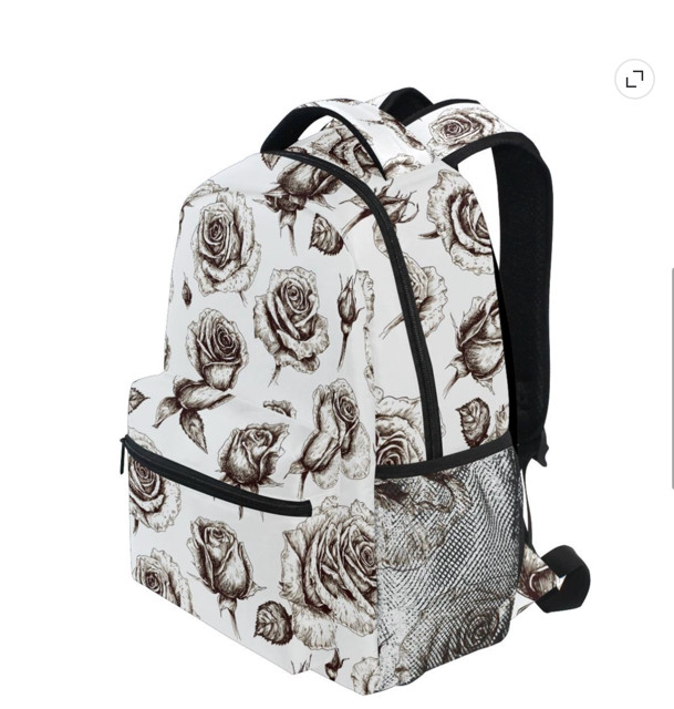 ALAZA Retro Rose Floral Print Backpack School Bookbag Travel Daypack white