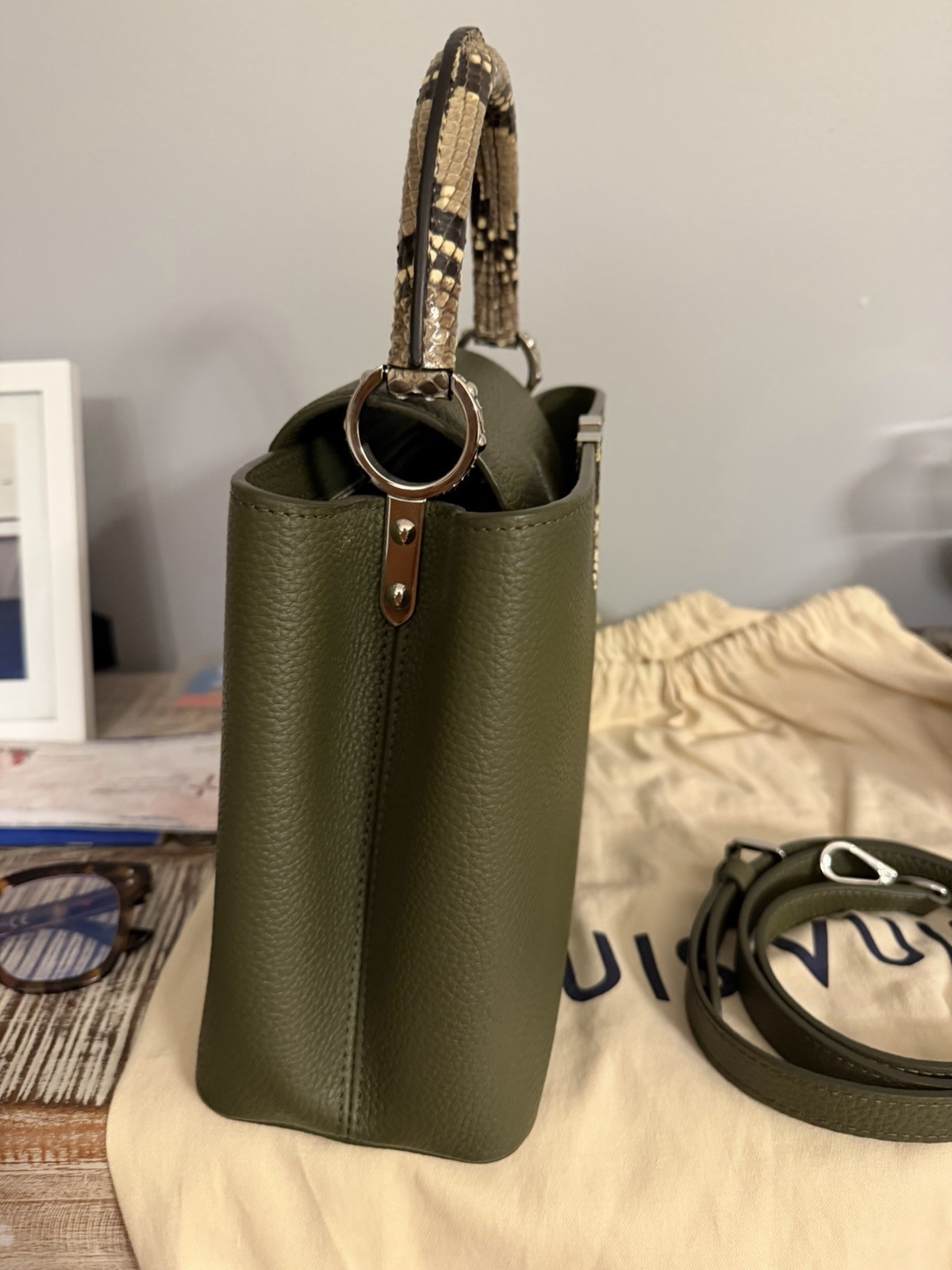 Louis Vuitton Capucine with Handle Bag Snake Print Gold Hardware w/ Dust bag