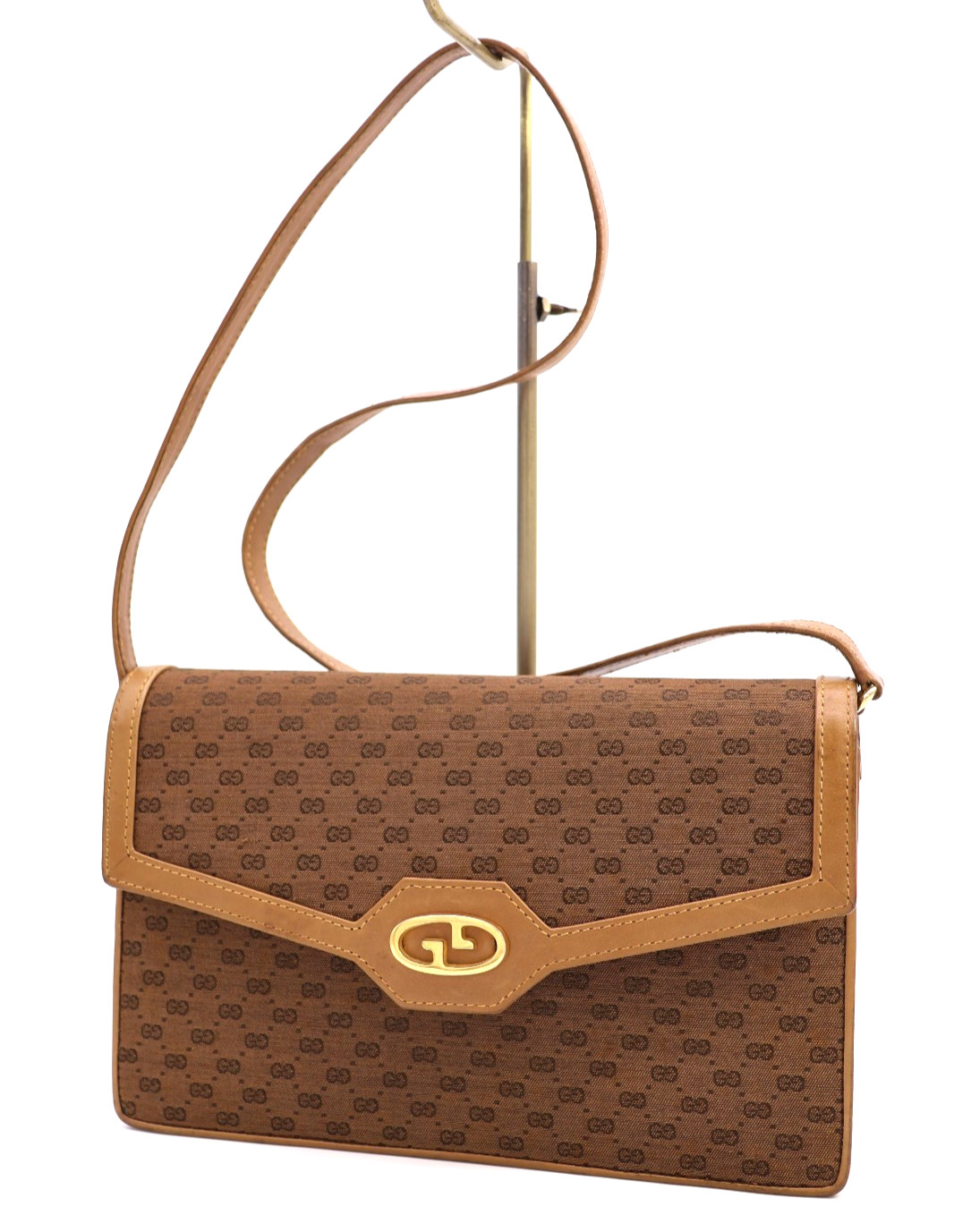 GUCCI VINTAGE 2way Shoulder Handbag Micro-GG Pattern Beige Classic Authentic