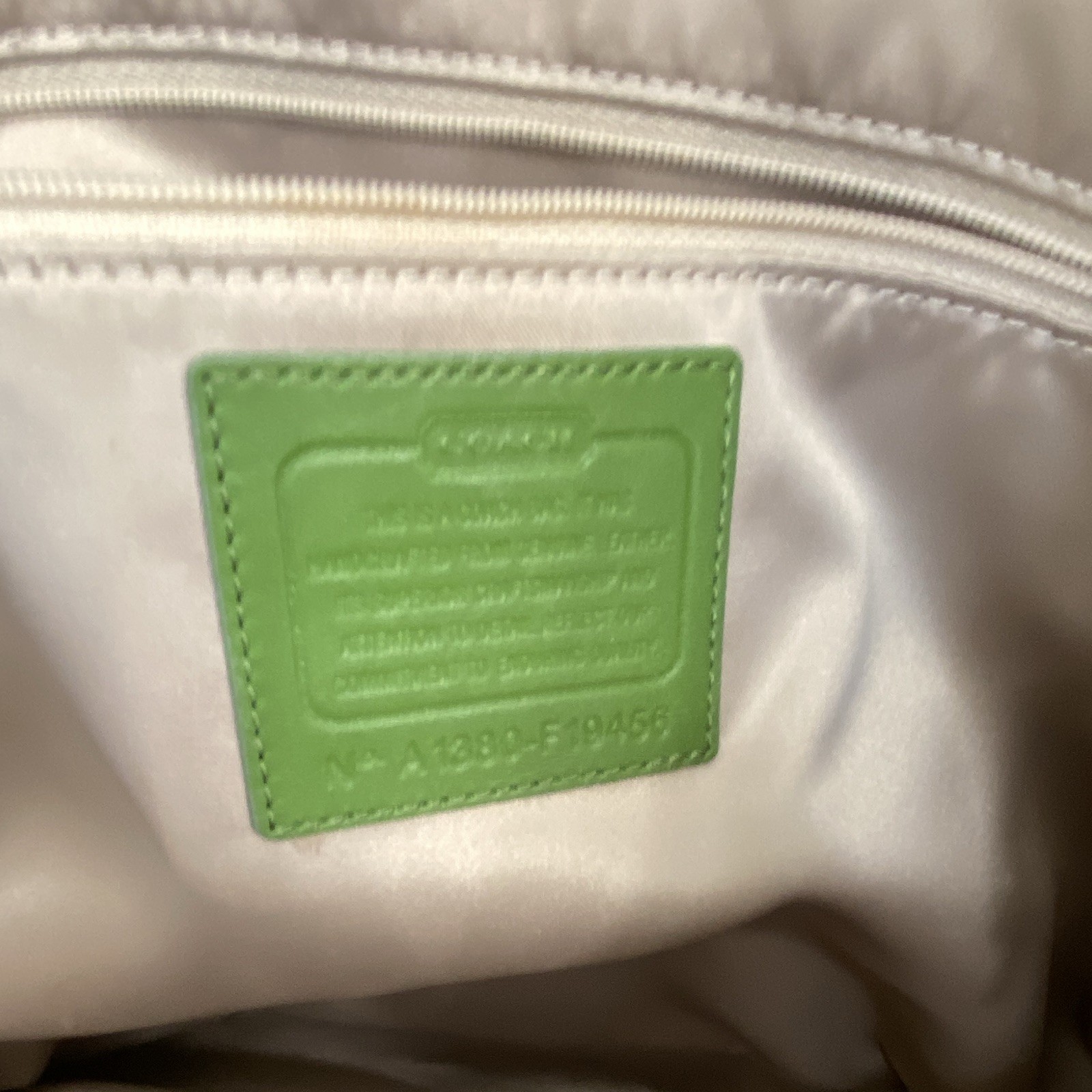 Coach Green Tote Shoulder Bag Silver Hardware Zip Closure w/ Hang Tag Charm
