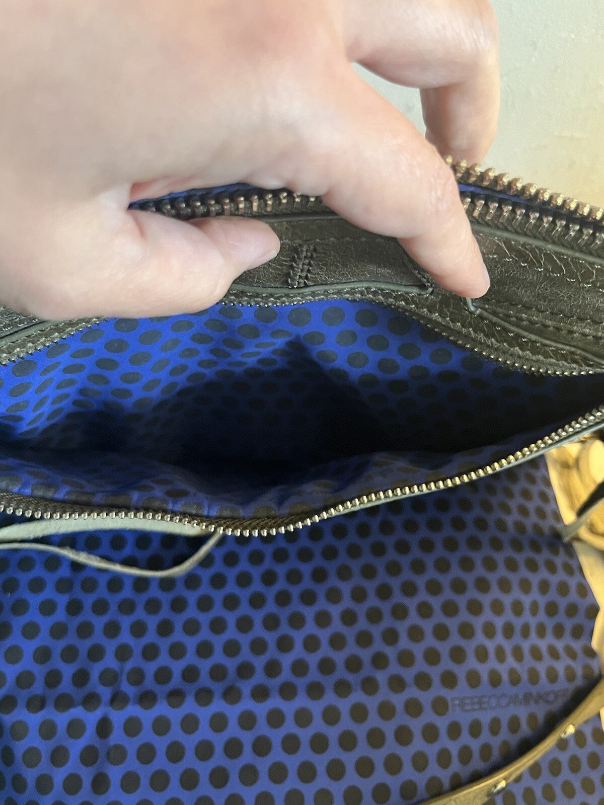 Rebecca Minkoff Tri Zip Mac Crossbody Bag Distressed Leather Kiwi Excellent