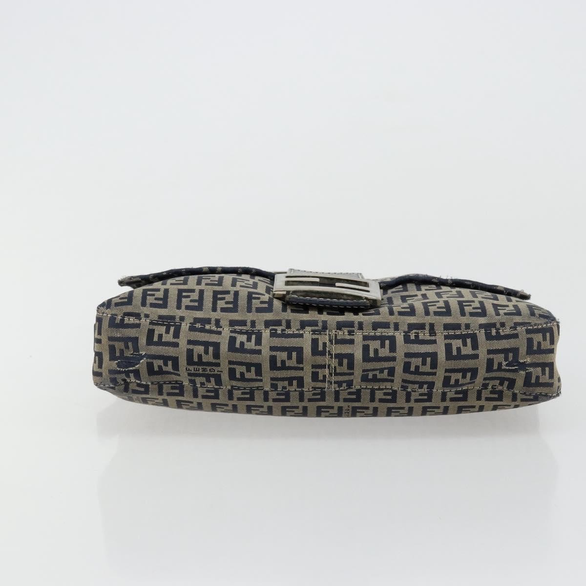 FENDI Zucchino Canvas Mamma Baguette Shoulder Bag Navy Silver Auth bs34528