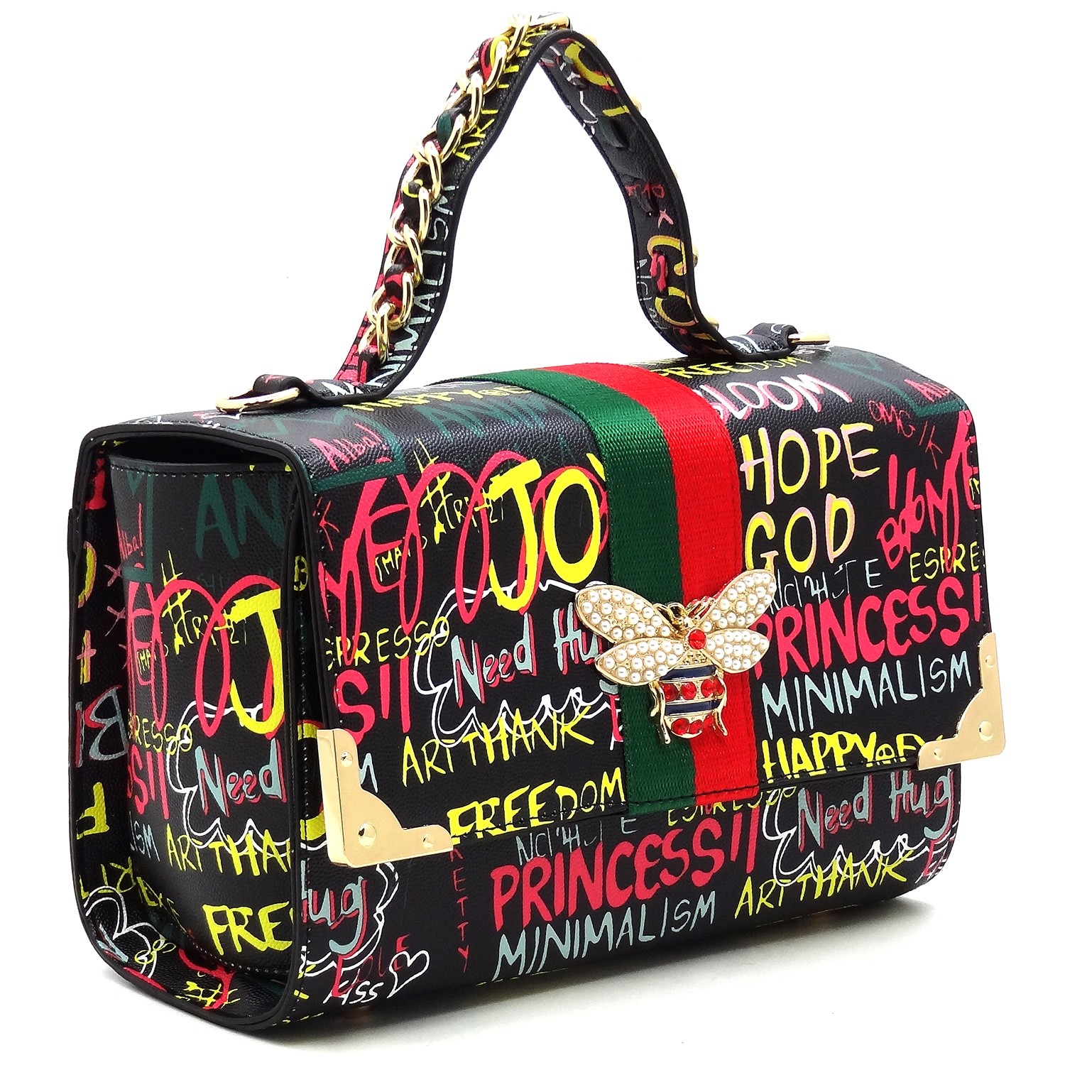 Multi Graffiti Queen Bee Stripe 2-in-1 Boxy Satchel