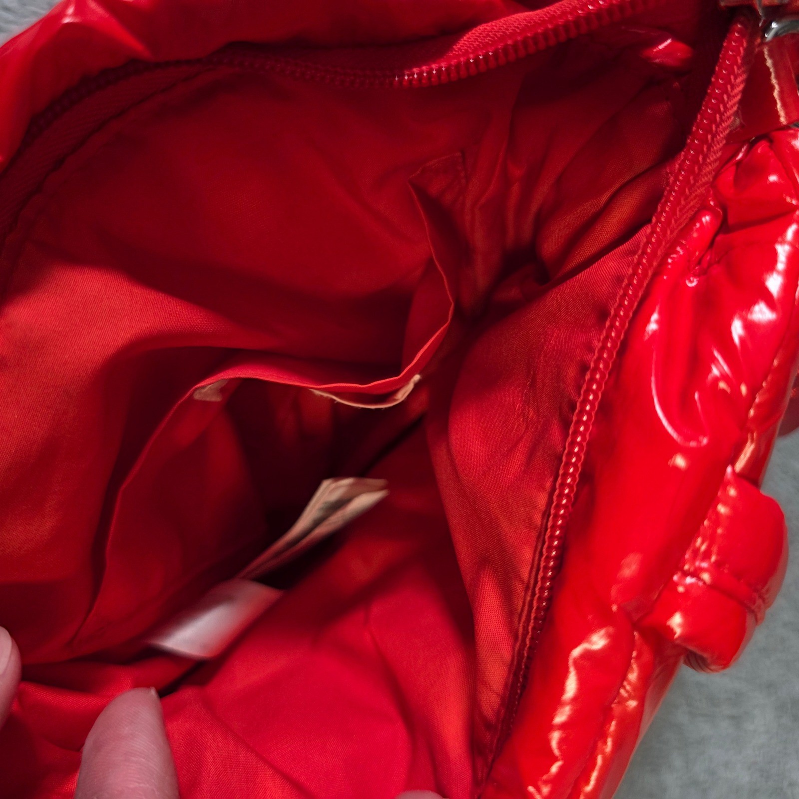 H&M Womens Small Puffer Crossbody Bag Red Glossy Quilted Detachable Strap