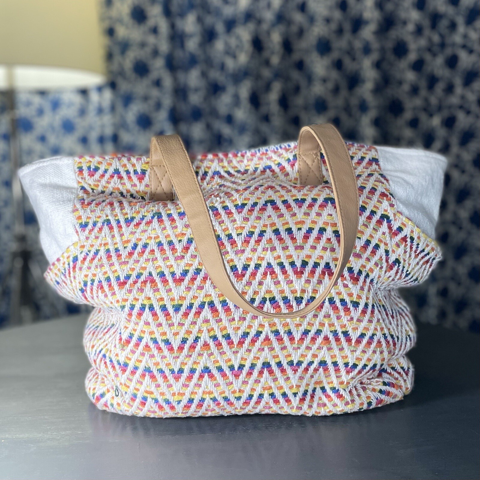 No Boundaries Caroline Aztec Boho Chevron Woven Beach Tote Bag