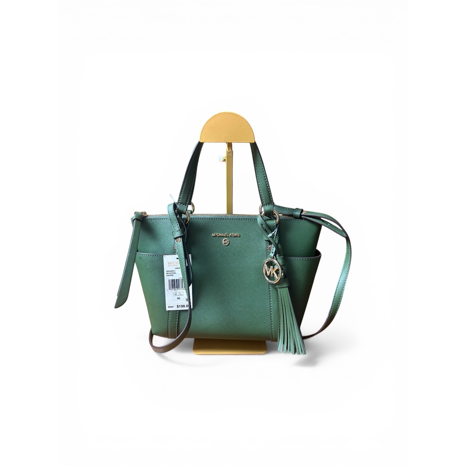 Michael Kors Laila Small Satchel Pistachio Green Leather NWT Crossbody Gold Hard