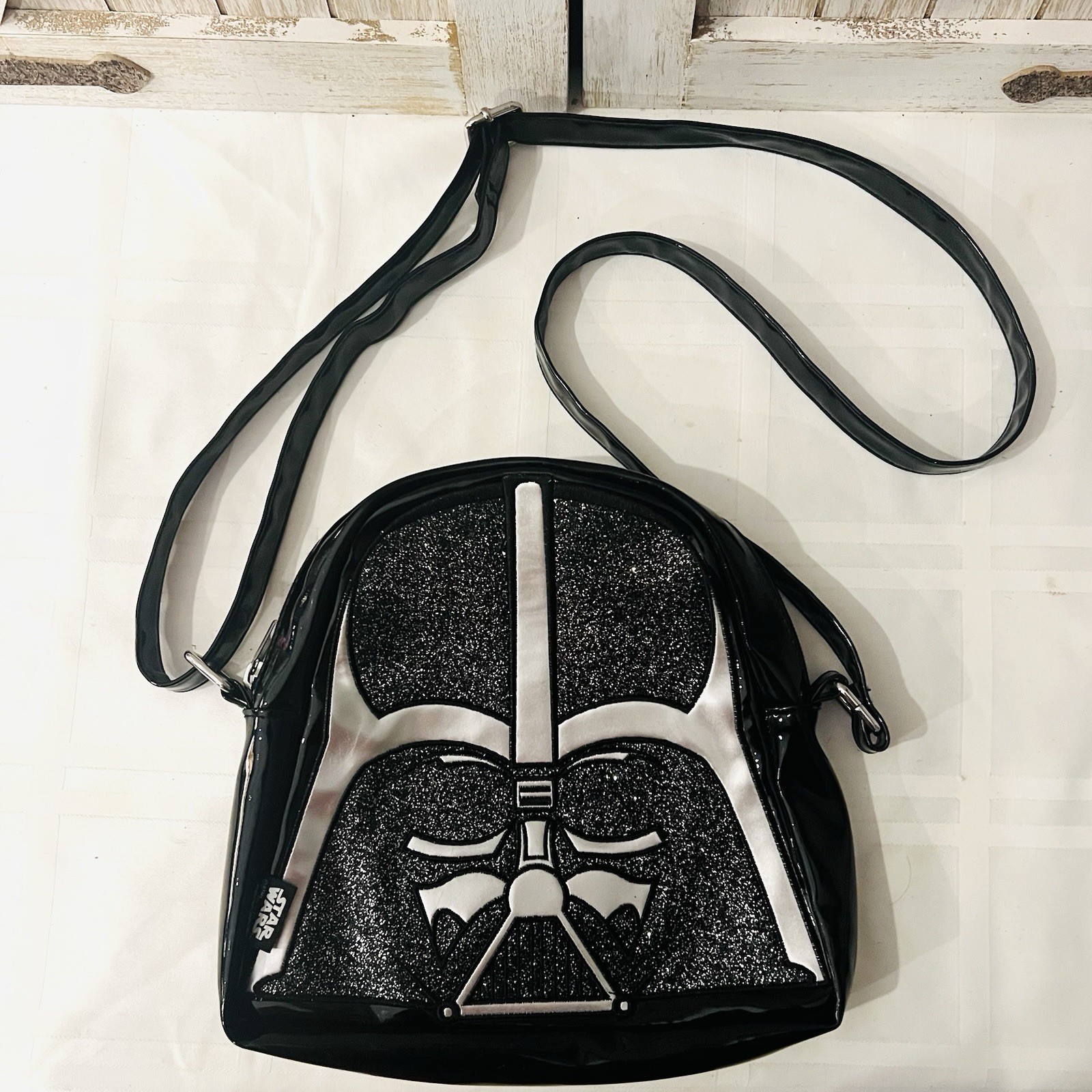 Disney Store Star Wars Darth Vader Helmet Crossbody Purse Glitter Black Bag
