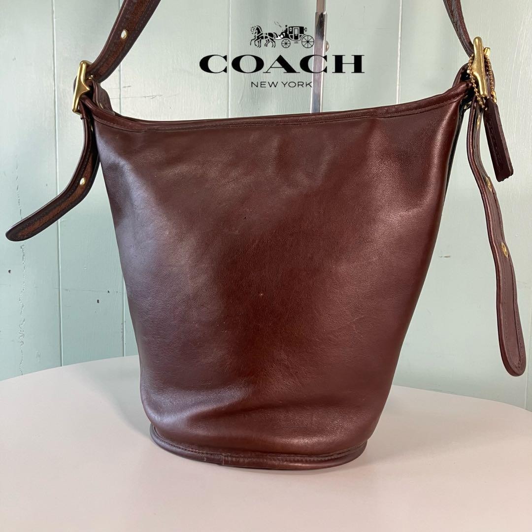 Rare Old Coach Grained Leather Leather Bucket Style Shoulder Bag FROM JAPAN