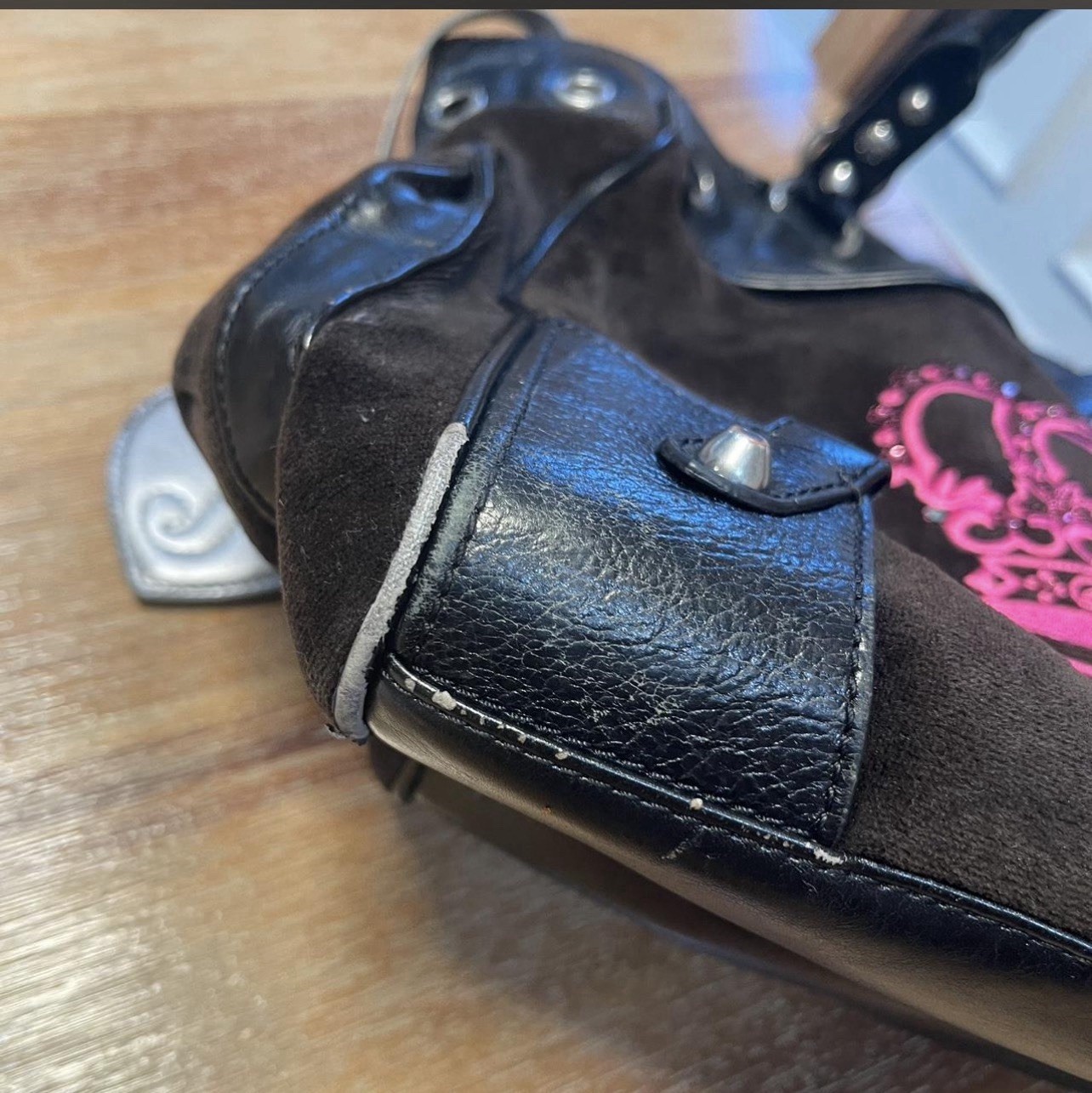 Juicy Couture Large Brown Black Satchel Top Handle Pink Crown Logo