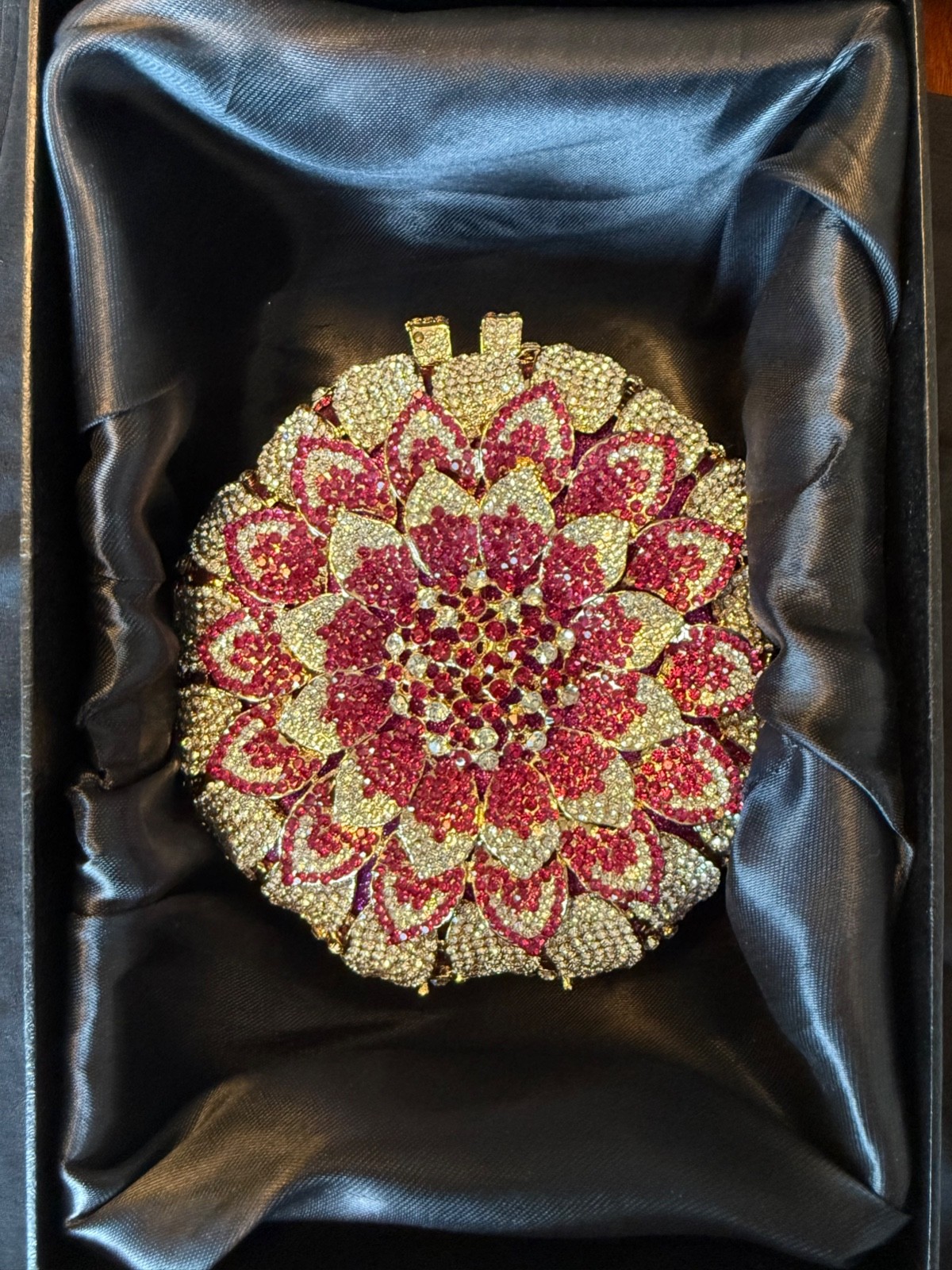 Off Park Collection Crystal Floral Clutch Red Dahlia Domed Evening Bag NWOT