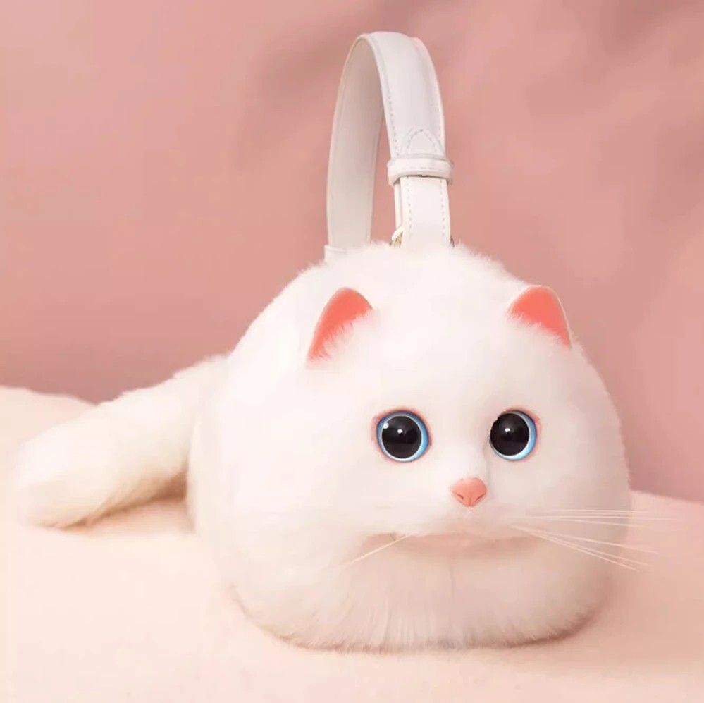 Handmade Plush Cat Shoulder Bag Cute Crossbody Purse Women Gift Kawaii Cat Bag