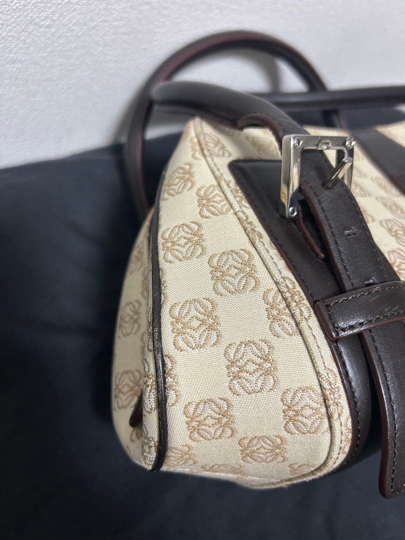 LOEWE Senda Anagram Monogram Handbag Canvas Leather Beige Brown H6.3in W9.8in