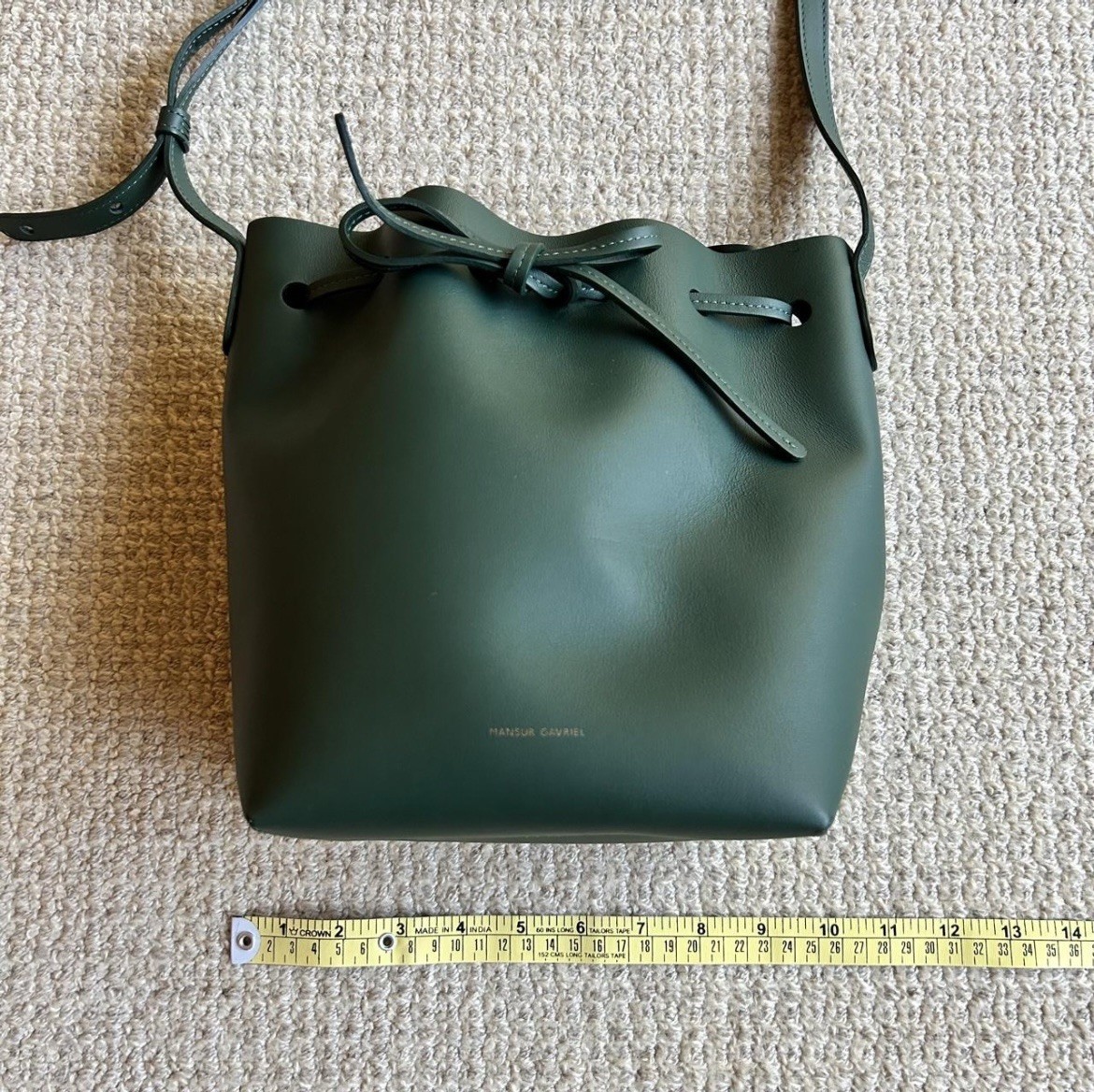 MANSUR GAVRIEL Leather Mini Bucket Bag Moss Green w/ Duster Bag NEW