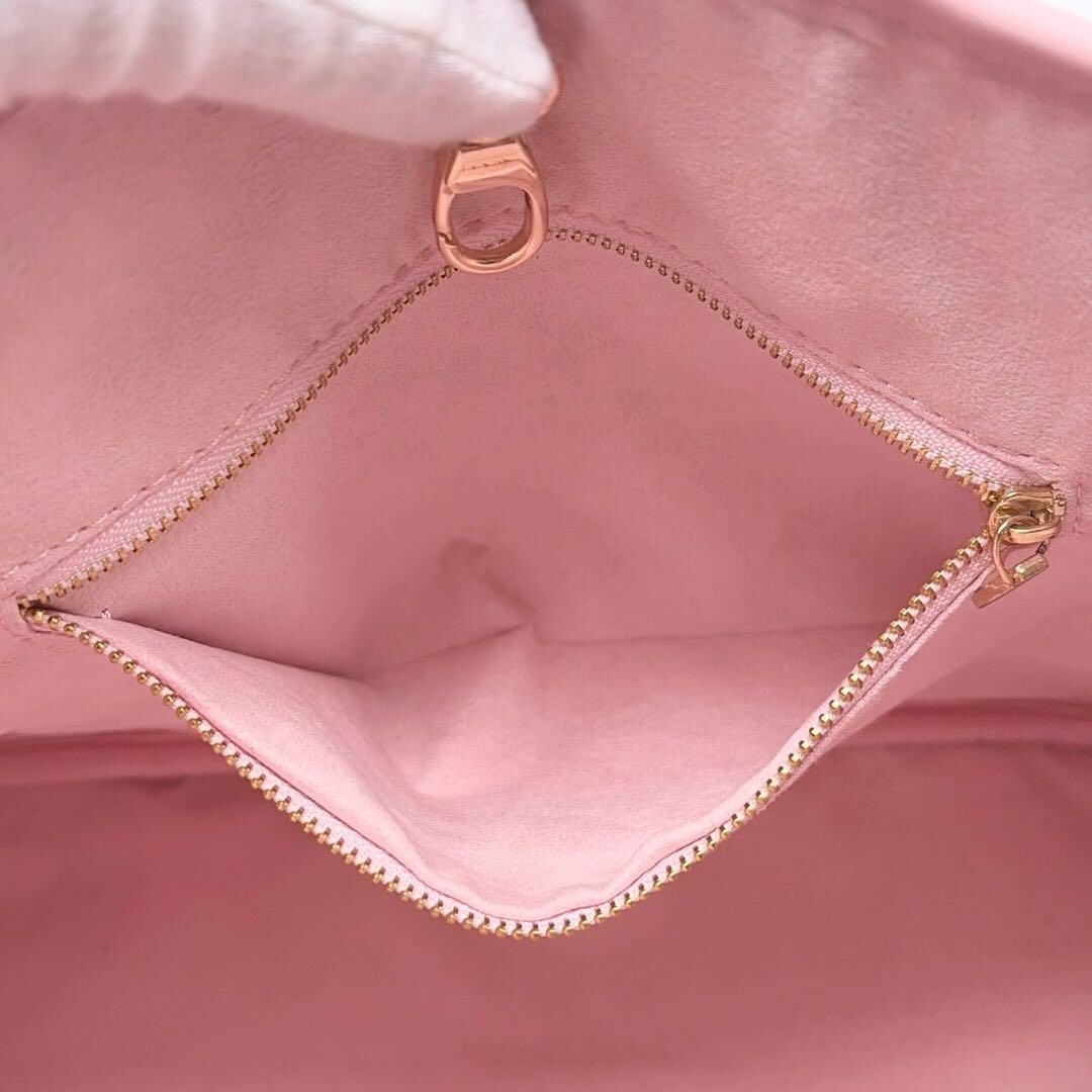 MCM Pink Leather Studded Tote Bag Shopper A4 Large Logo Print Gold Hardware 1361