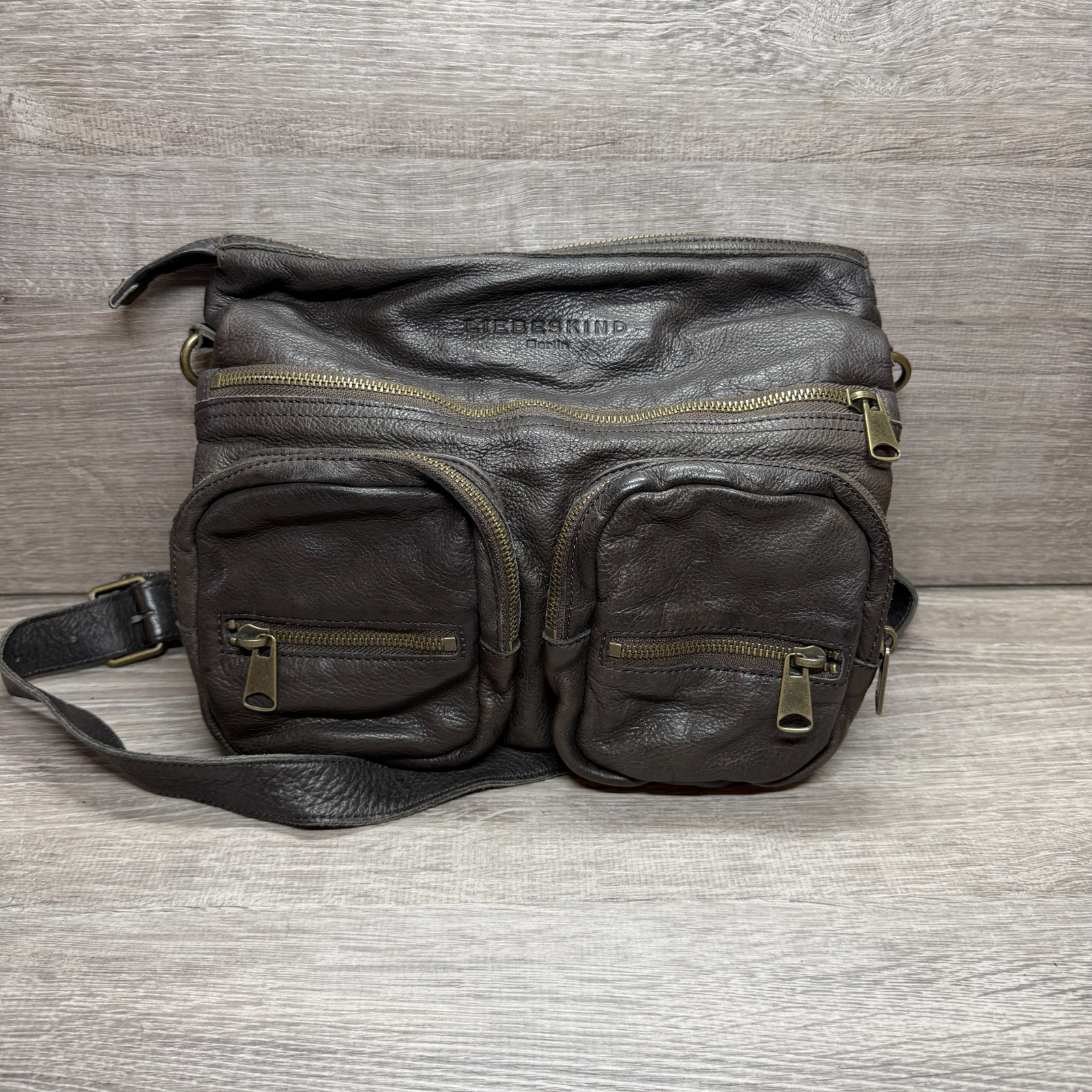 Liebeskind Berlin Brown Pebbled Leather Crossbody Bag Utility Pocket Purse