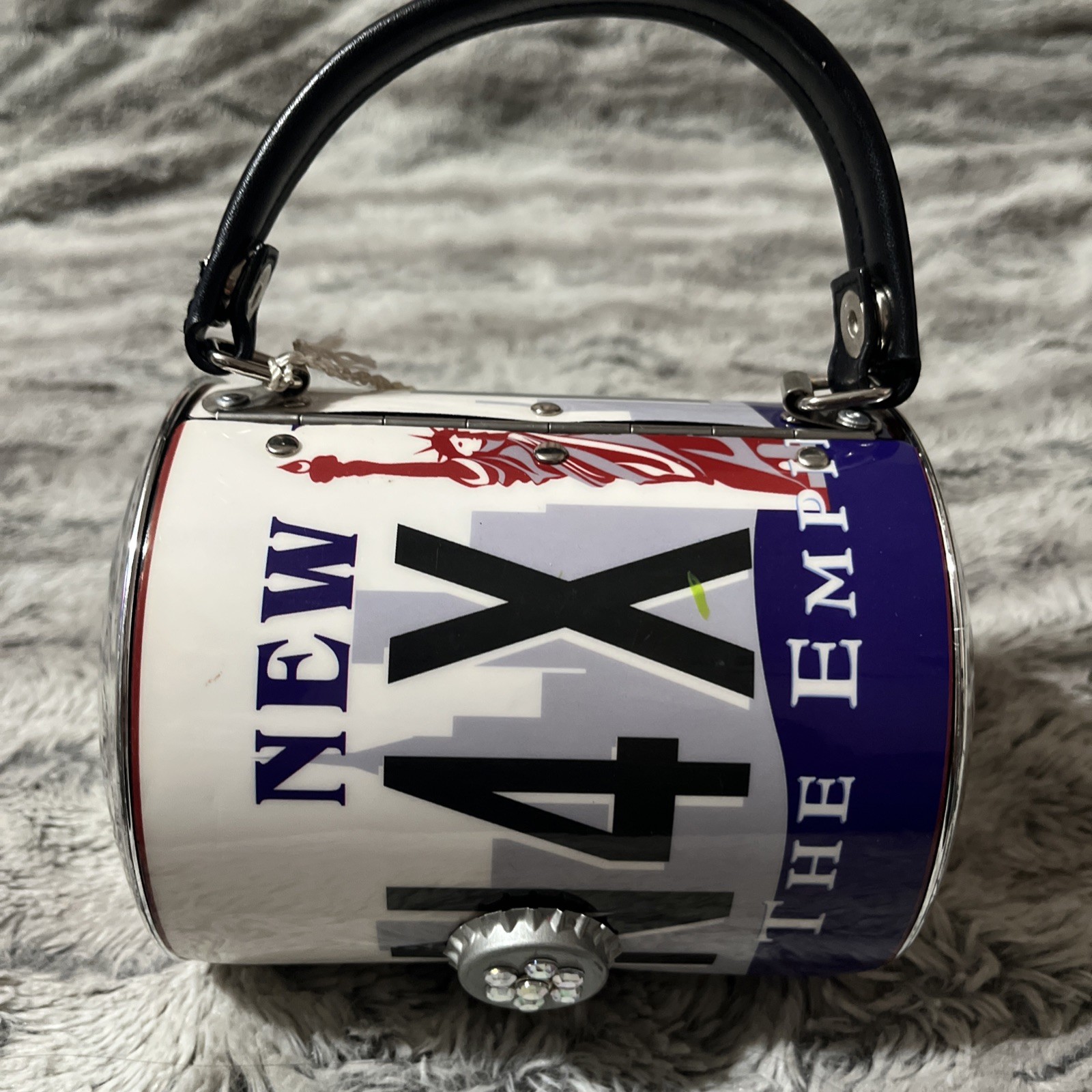 Prezzo New York City Handbag Crossbody Bag Metallic Hard Shell Cylinder
