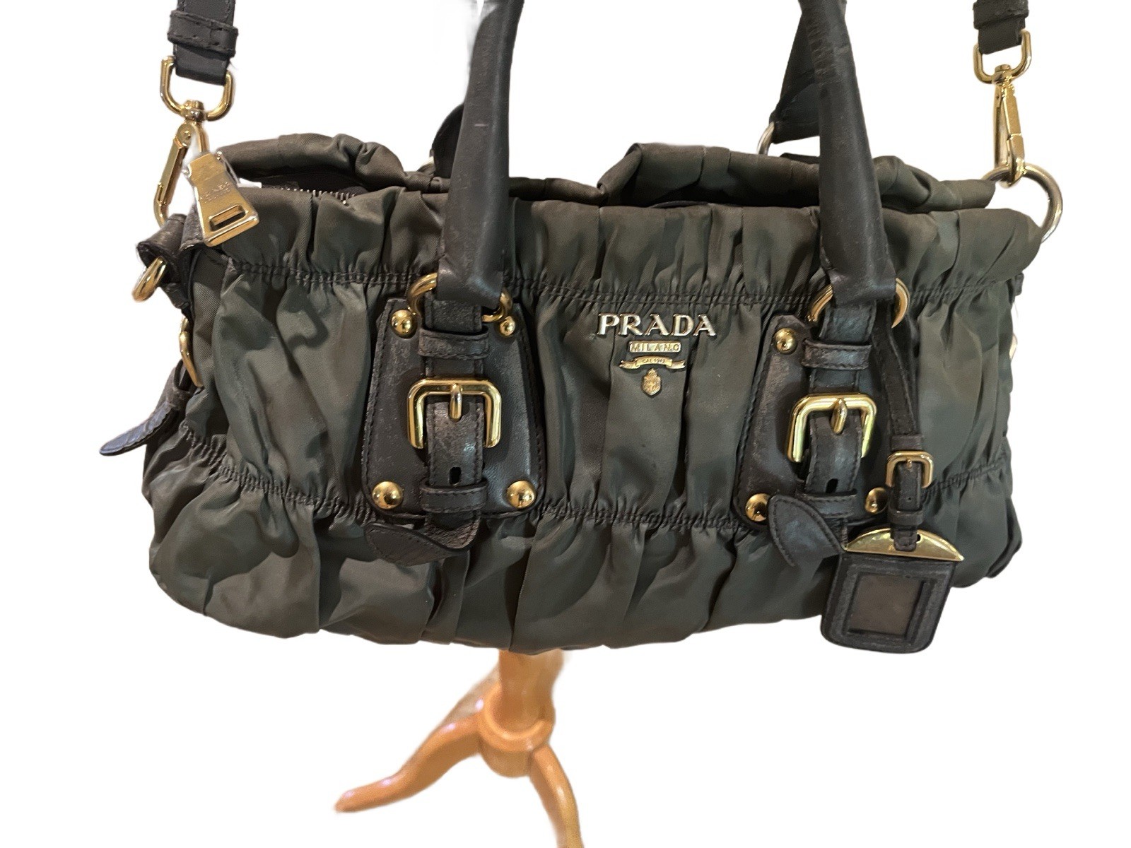 Prada Tessuto Gaufre Green Satchel Handbag Vintage Authentic With Lining Tag ECU