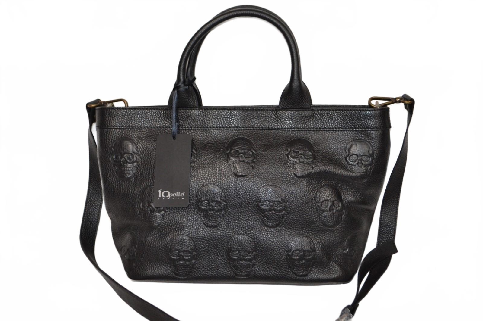NWT IO Pelle Italia Skull Black Crossbody Bag Leather Made in Italy