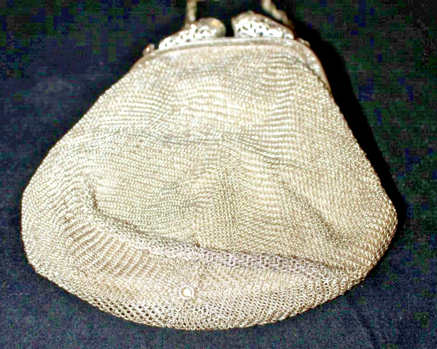 Antique 1945-’55 Silver Mesh U.S. Zone Germany Evening Bag Jeweled Purse NICE