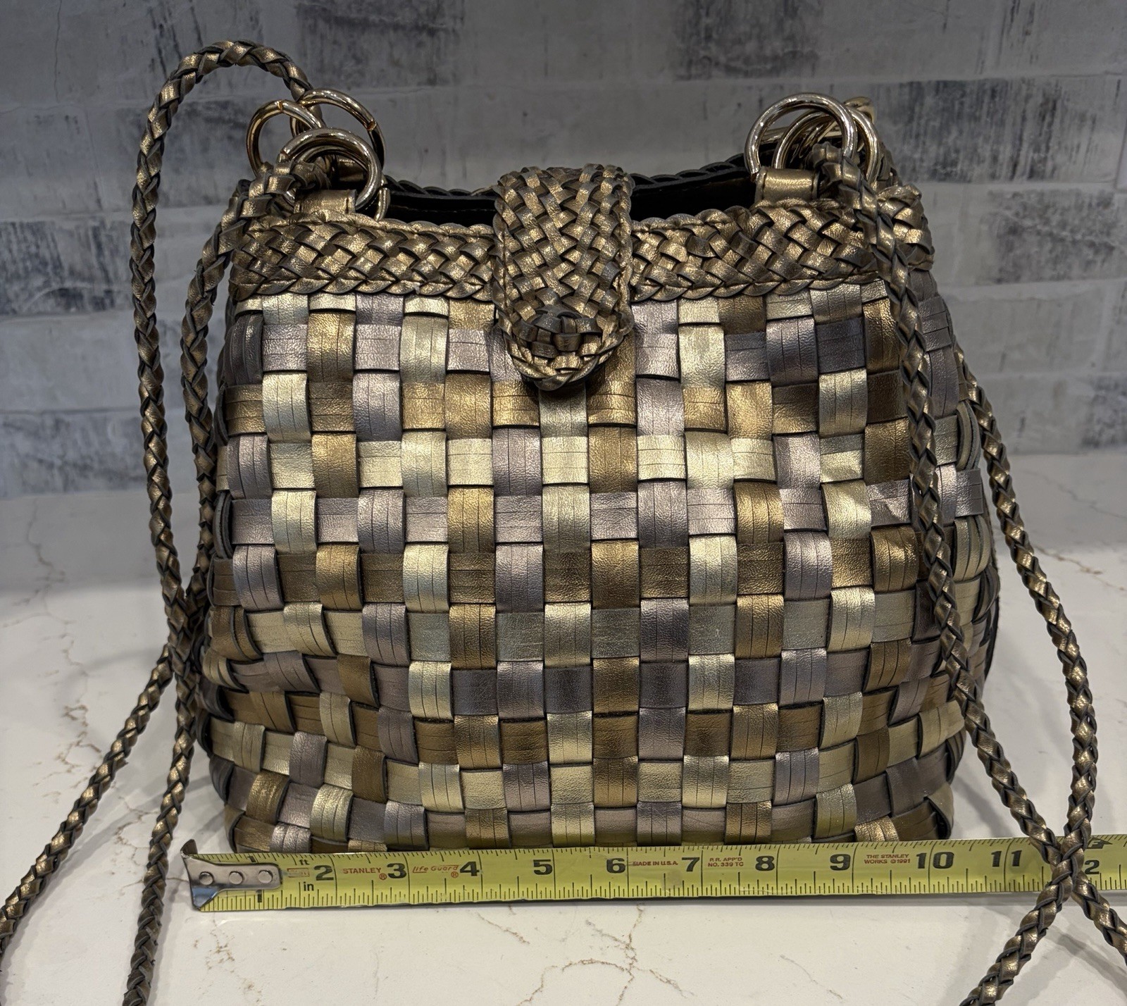 Warren Reed Vintage Gold Silver Woven Shoulder Bag, Braided Strap, Vintage
