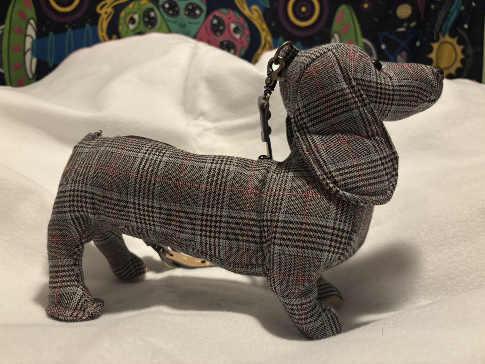Fuzzy Nation Dachshund, Plaid Shoulder Bag Zip, Detachable Strap