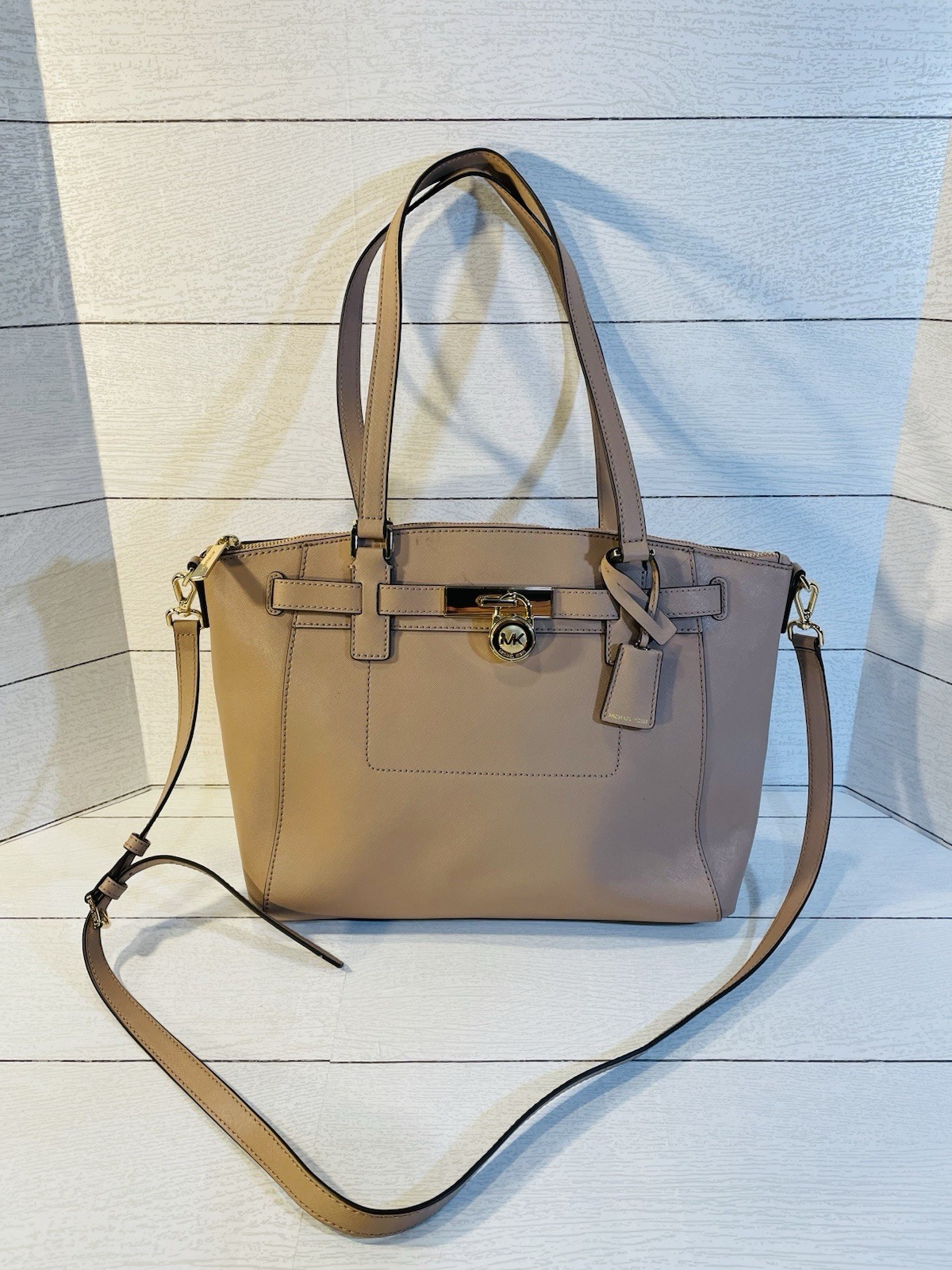 MICHAEL KORS HAMILTON MEDIUM SATCHEL SHOULDER GRAY PINK LEATHER BAG POWDER BLUSH