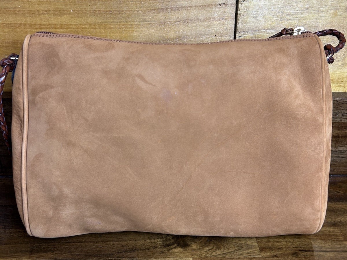 Cole Haan Crossbody Bag Brown Suede Leather Braided Strap Dust Bag Italy NEW