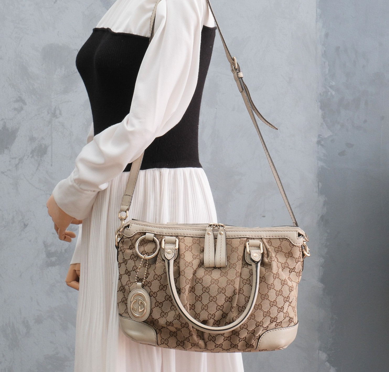 GUCCI Sukey Tote Shoulder Hand Bag 2way GG Canvas Ivory