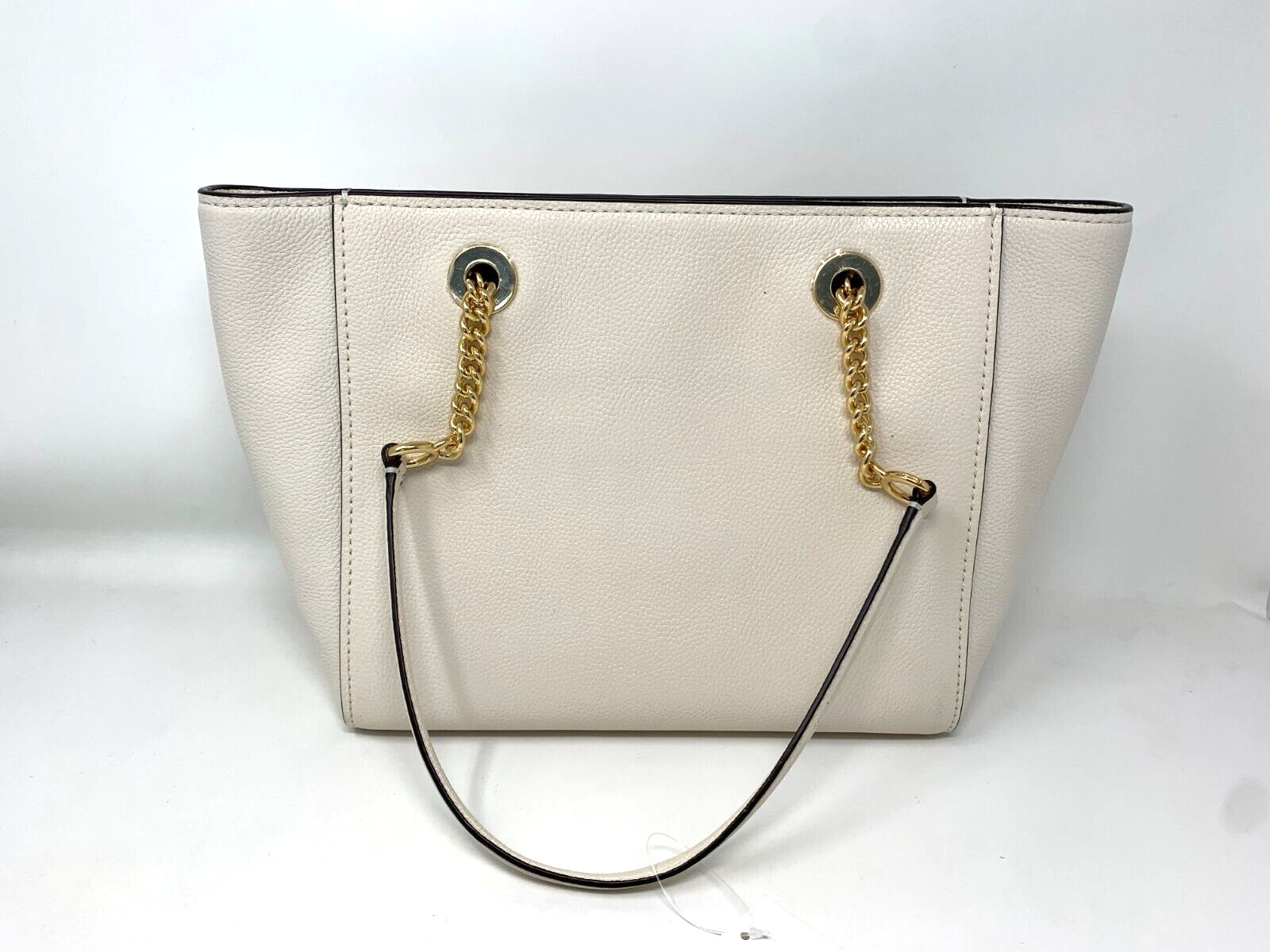 COACH Turnlock Chain Tote 27 Purse Chalk White Pebble Leather Shoulder Bag 57107