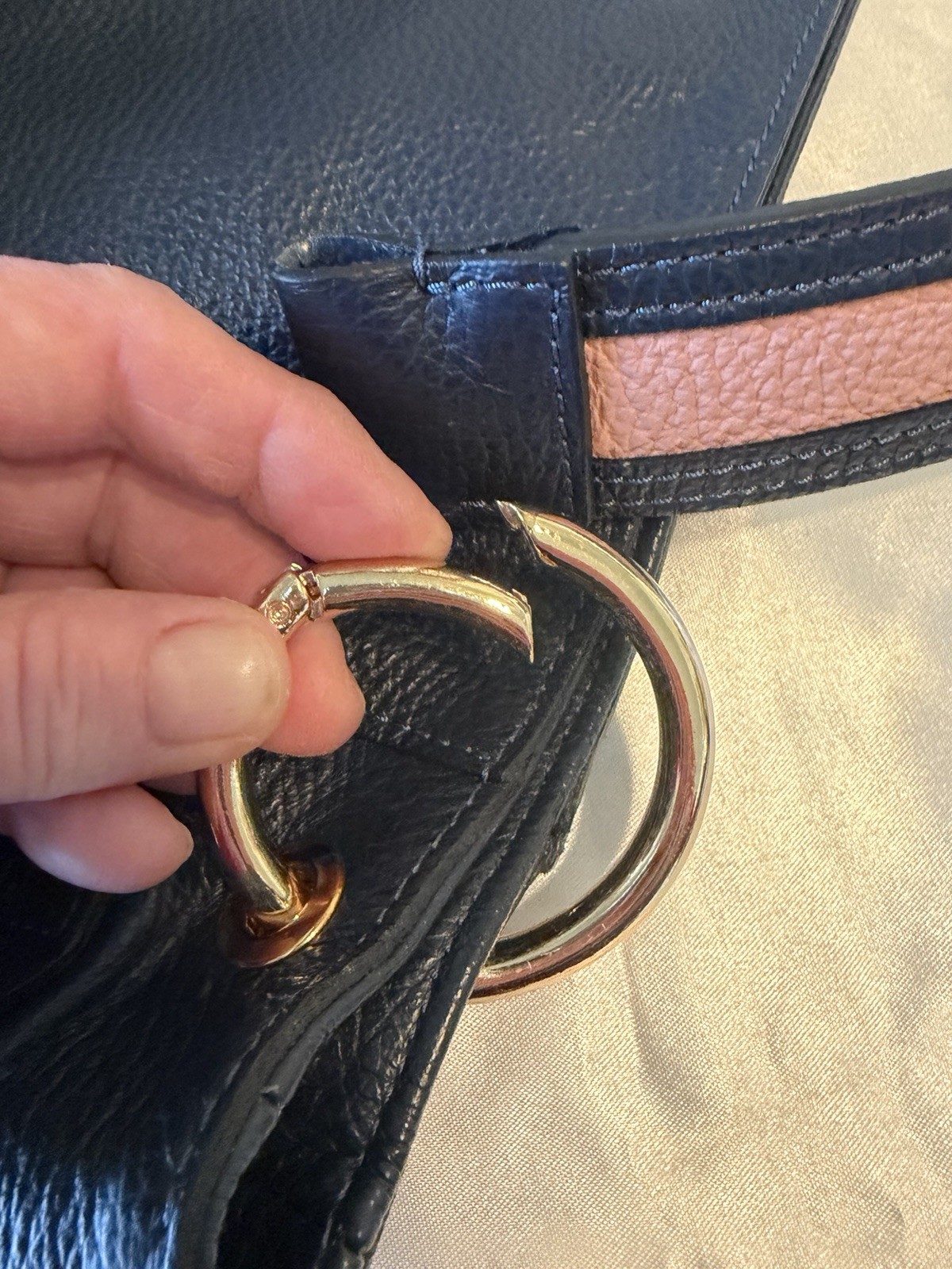 A. Bellucci Leather Handbag Blue W/ Pink Whipstitching Removable Crossbody Strap